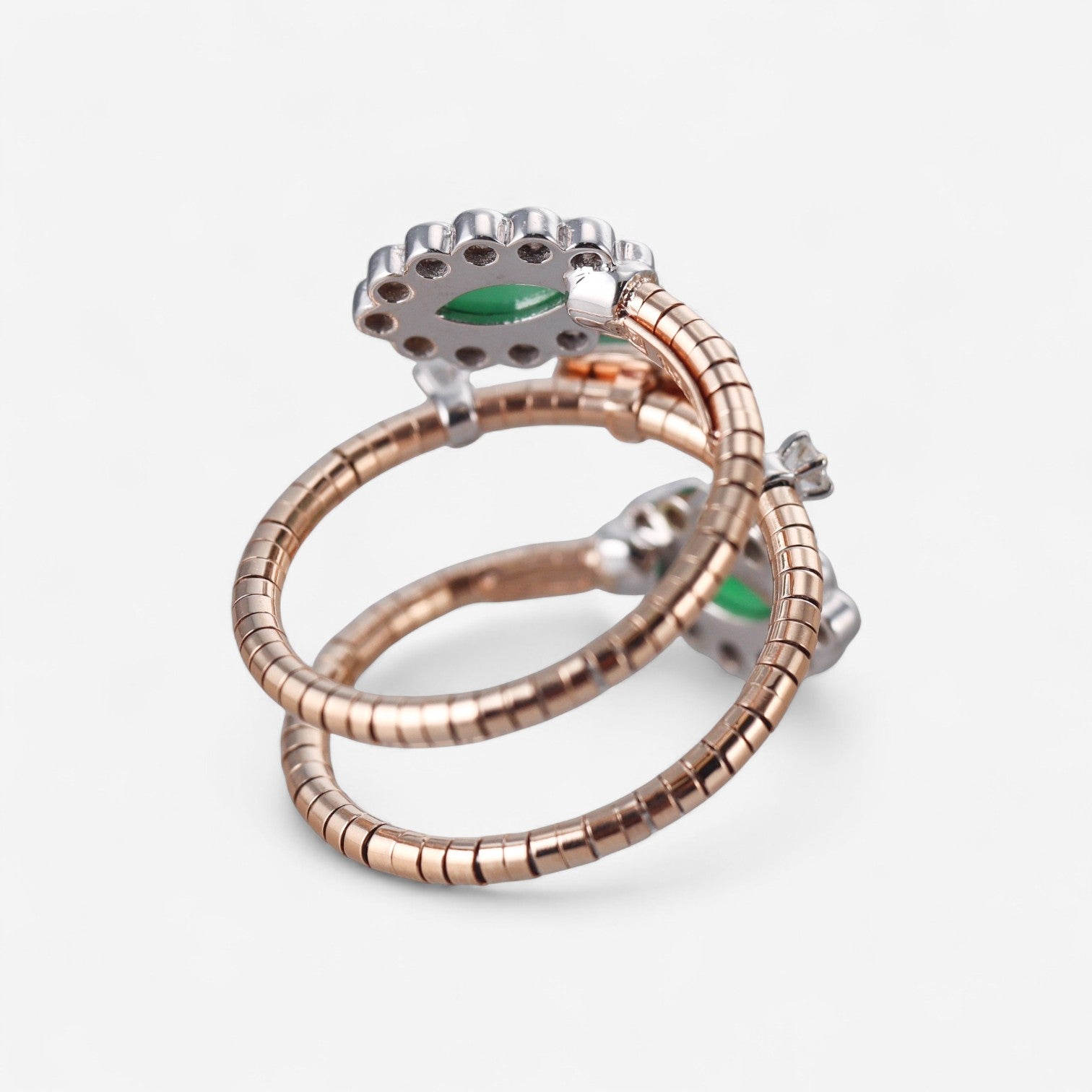 Tavanti 18K Rose & White Gold Diamond, Green Aventurine & Rock Crystal Ring Sz. 7.5 JF-20-0190F-32 — view 3