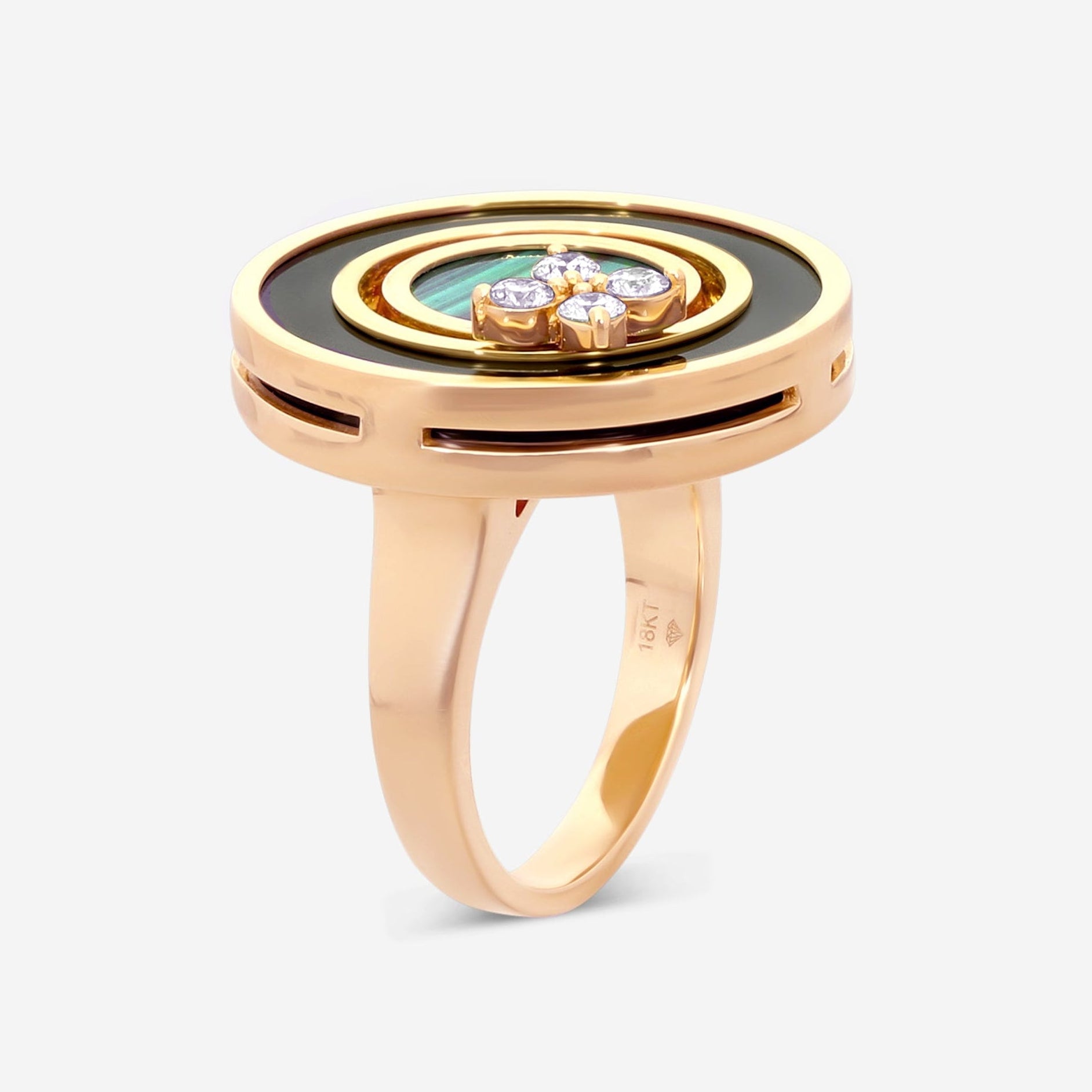 Roberto Coin Love in Verona 18K Rose Gold Diamond, Black Jade & Malachite Ring Sz. 6.5 8883125AX65X