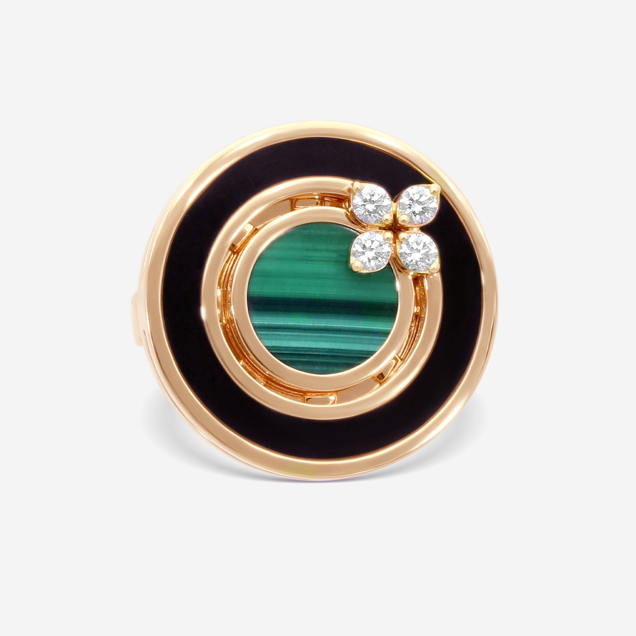 Roberto Coin Love in Verona 18K Rose Gold Diamond, Black Jade & Malachite Ring Sz. 6.5 8883125AX65X — view 2