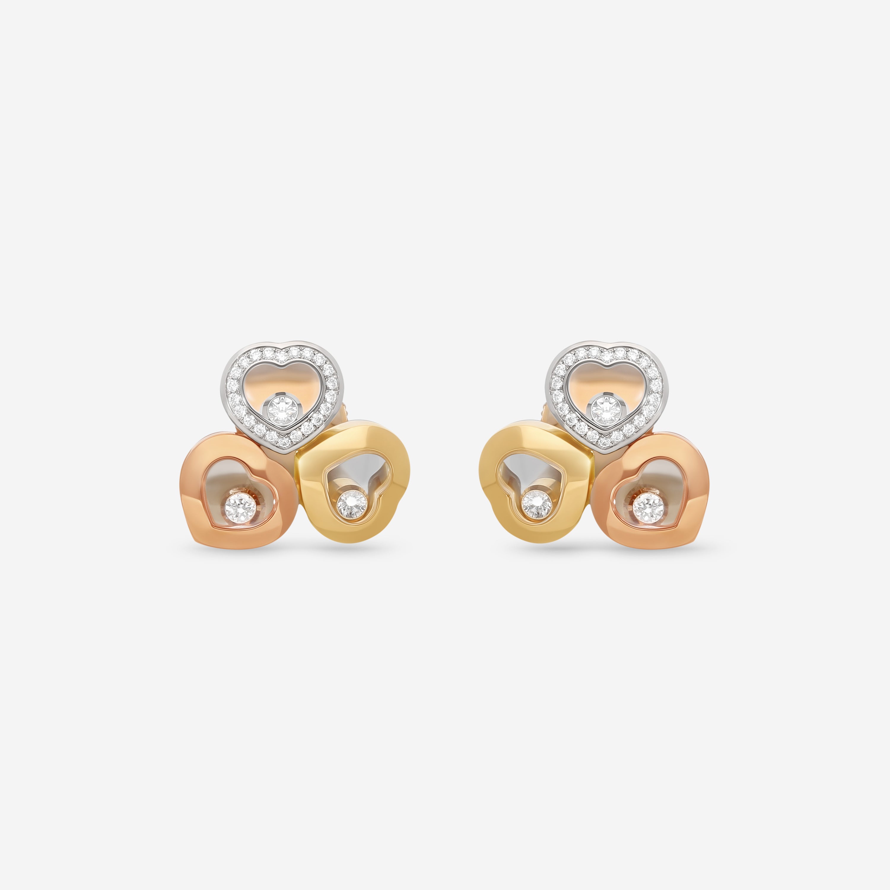 Chopard Happy Curves 18K Yellow, Rose & White Gold Diamond Earrings 839390-9002