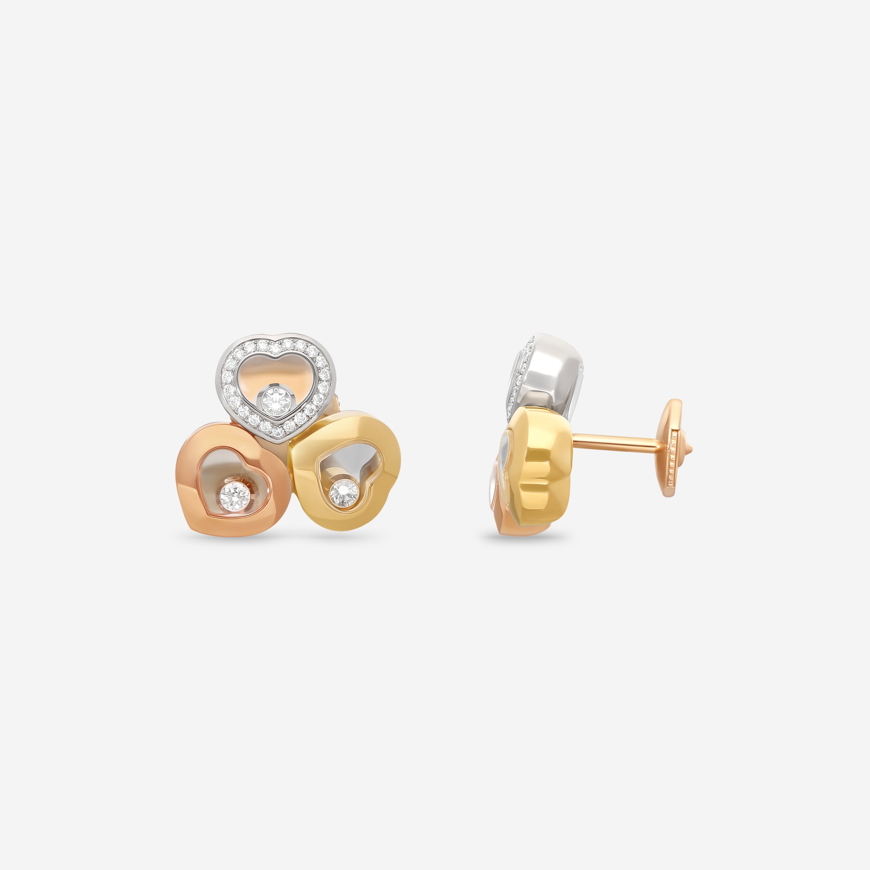 Chopard Happy Curves 18K Yellow, Rose & White Gold Diamond Earrings 839390-9002 — view 3