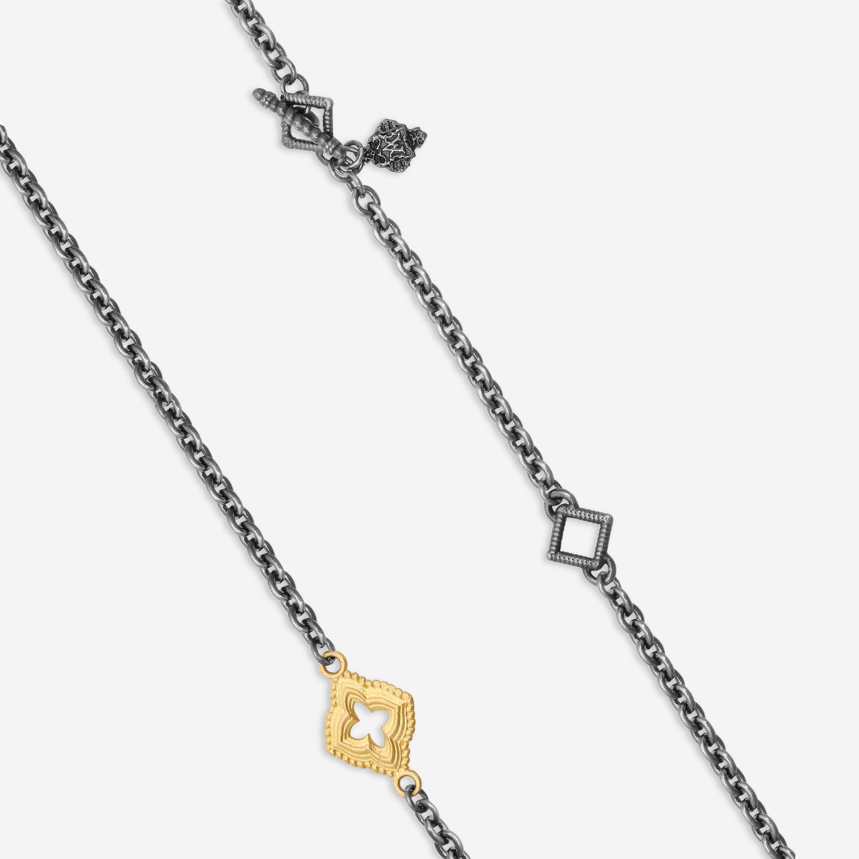 Armenta 18K Yellow Gold & Blackened Sterling Silver White Pearl & Black Sapphire Station Necklace 19581 — view 3