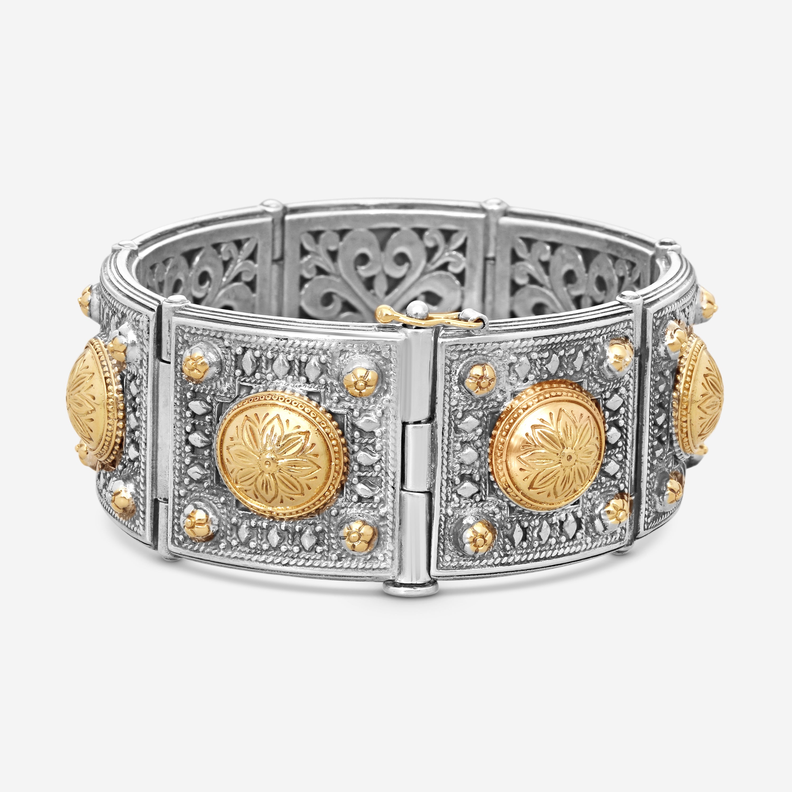 Konstantino SG Classic Sterling Silver & 18K Yellow Gold Onyx Bracelet BKJ38-130-7U — view 3