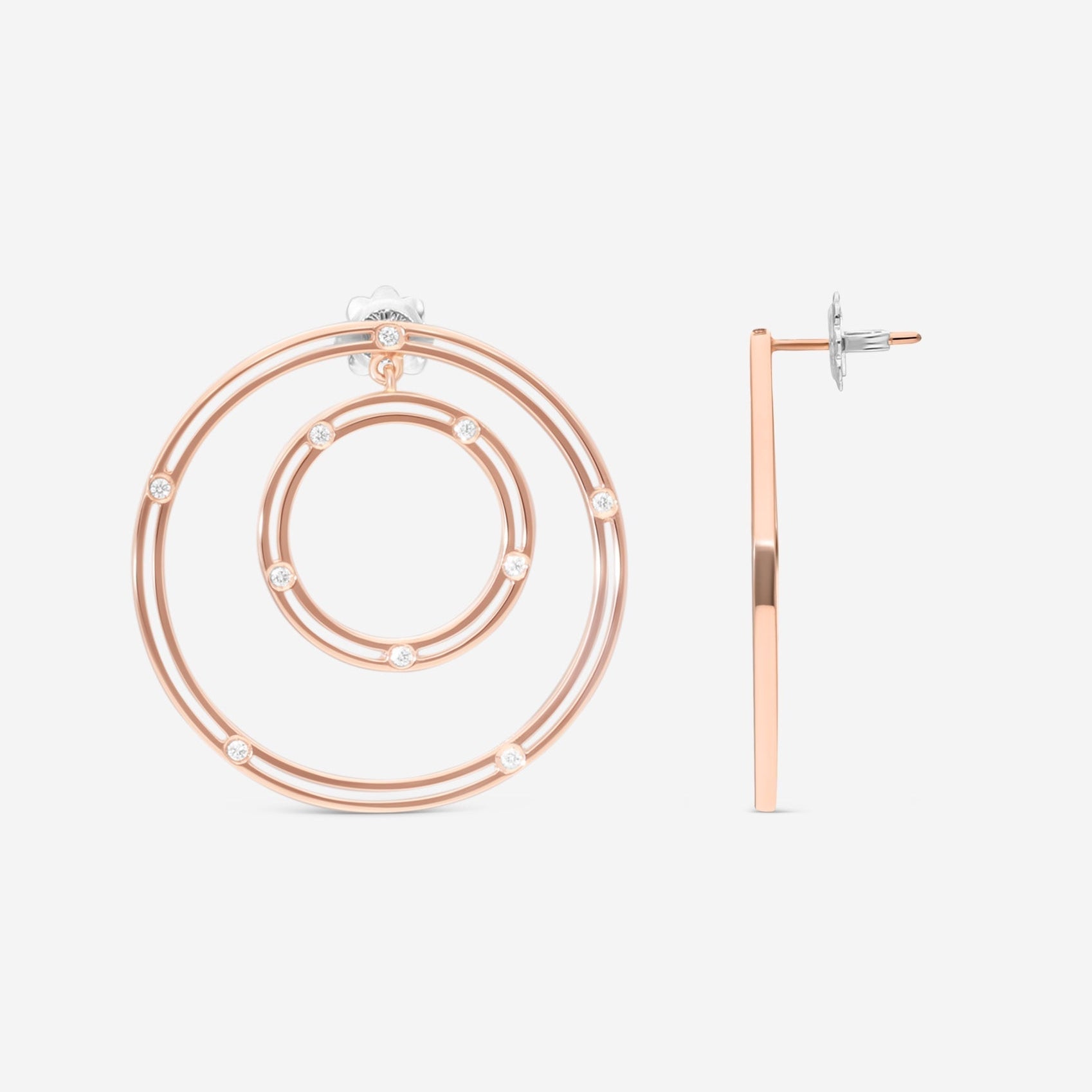 Damiani D. Side 18K Rose Gold Diamond Circle Stud Earrings 20086879 — view 3