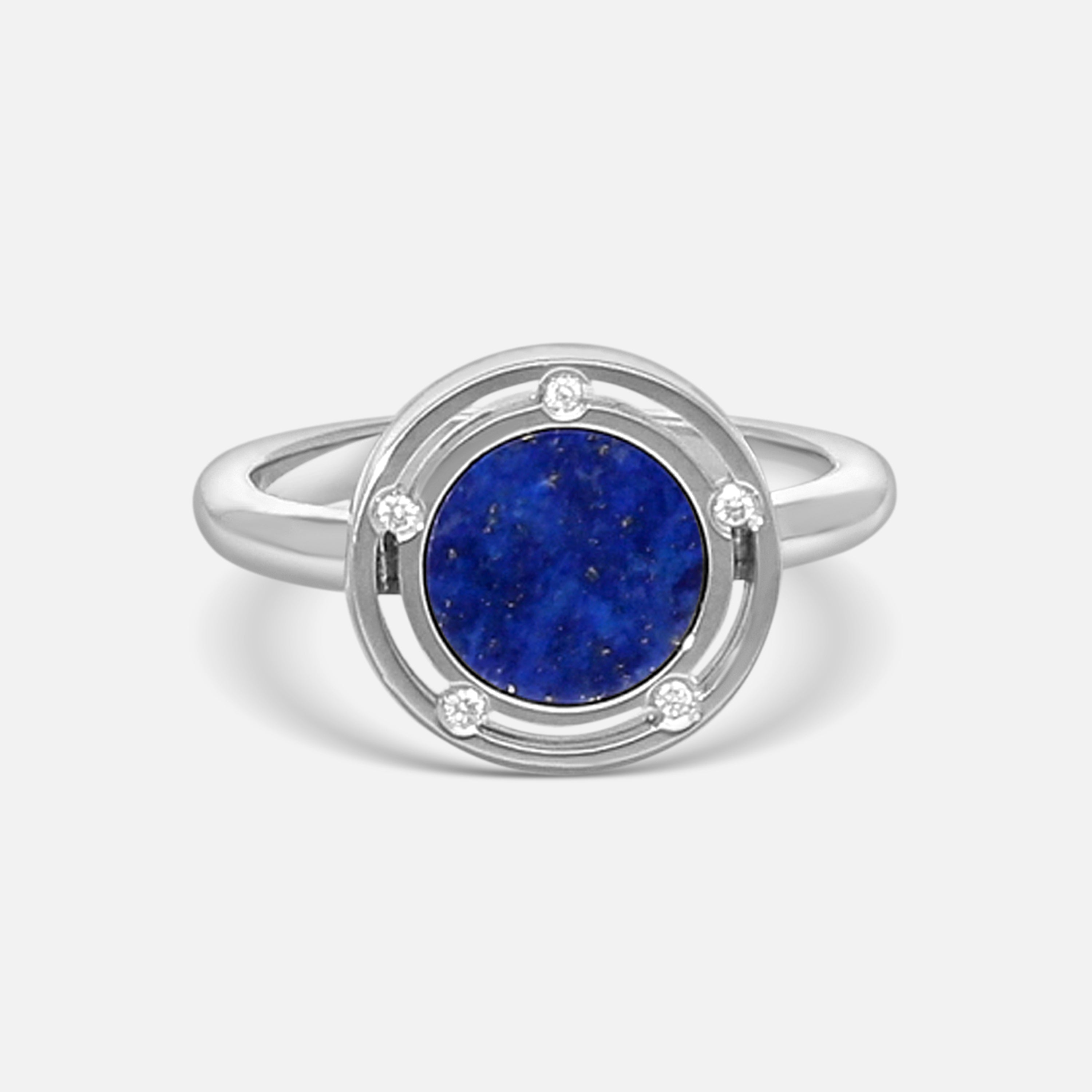 Damiani D. Side 18K Whıte Gold Diamond & Lapis Statement Band Ring Sz. 6.25 20084413