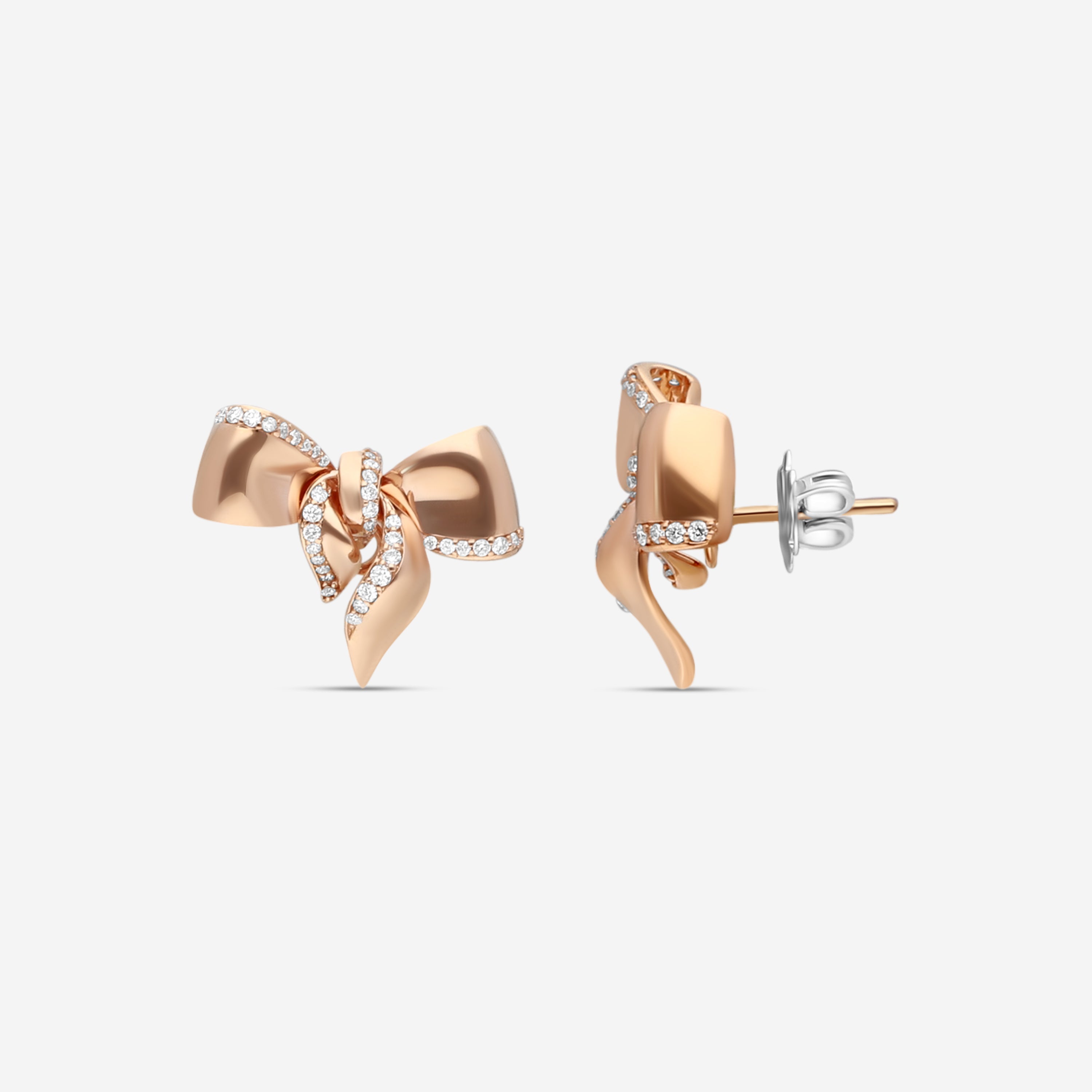 Damiani 18K Rose Gold Diamond Bow Stud Earrings 20068546 — view 2