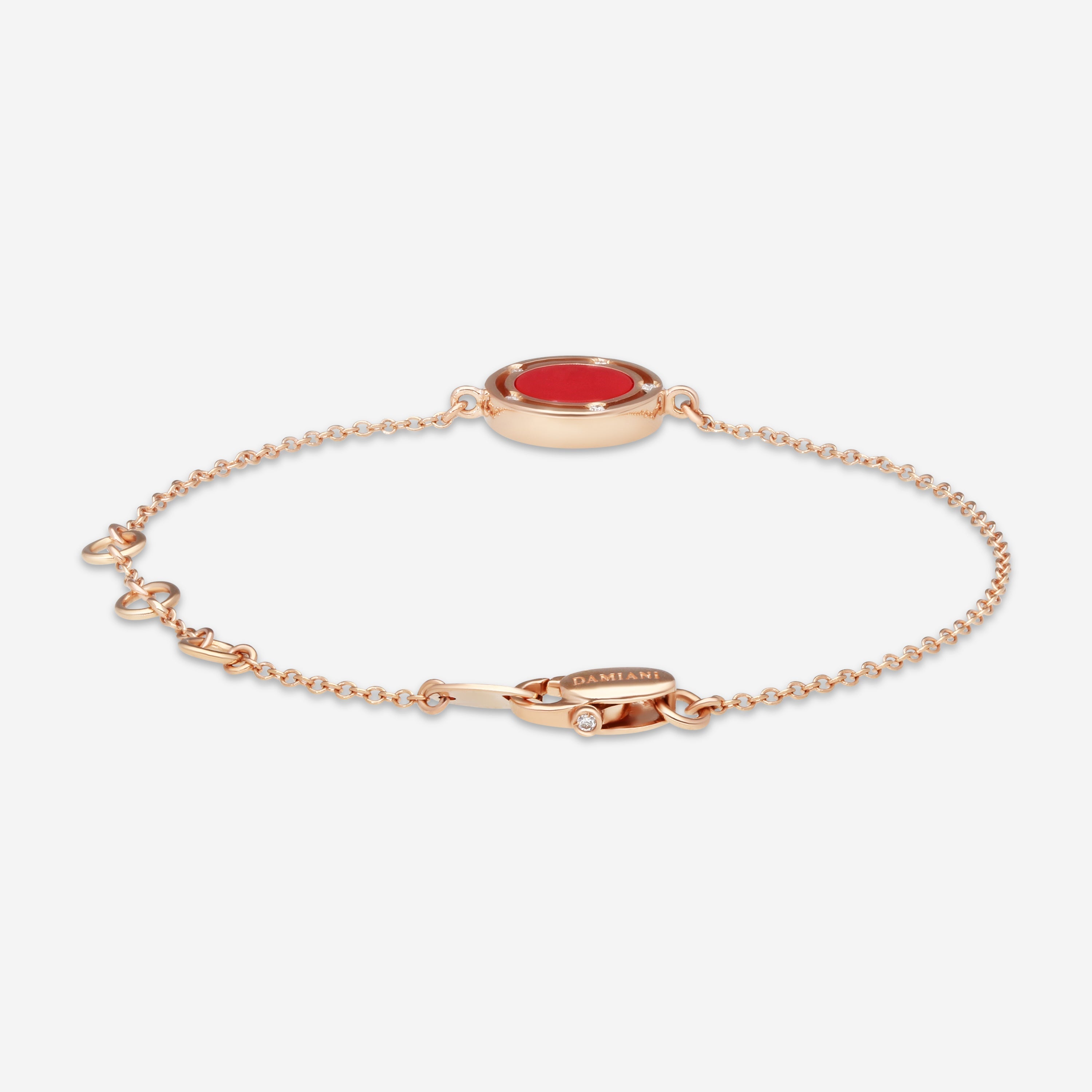 Damiani D. Side 18K Rose Gold Diamond & Carnelian Chain Bracelet 20086909 — view 3