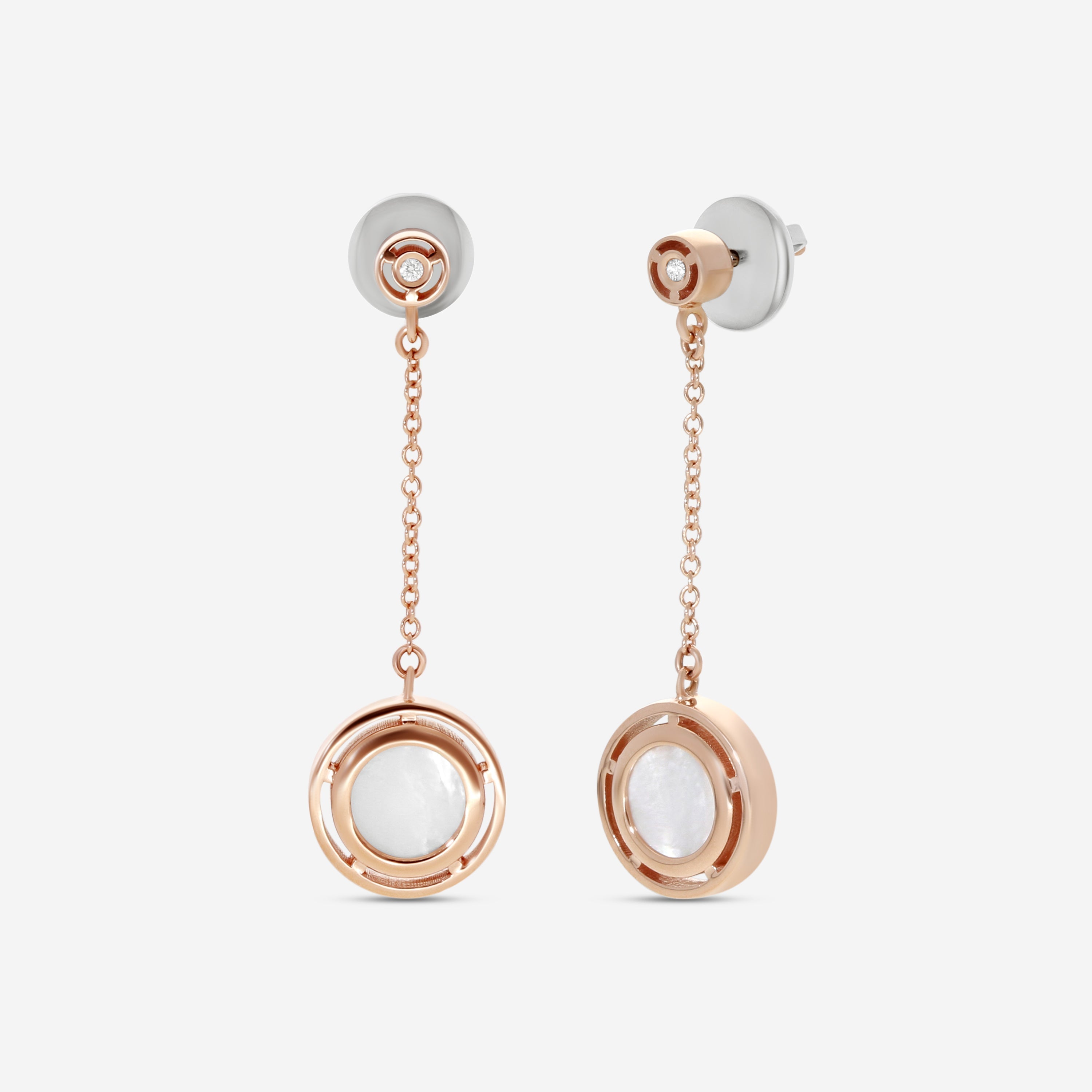 Damiani D. Side 18K Rose Gold Mother Of Pearl Diamond Drop Earrings 20086901 — view 2