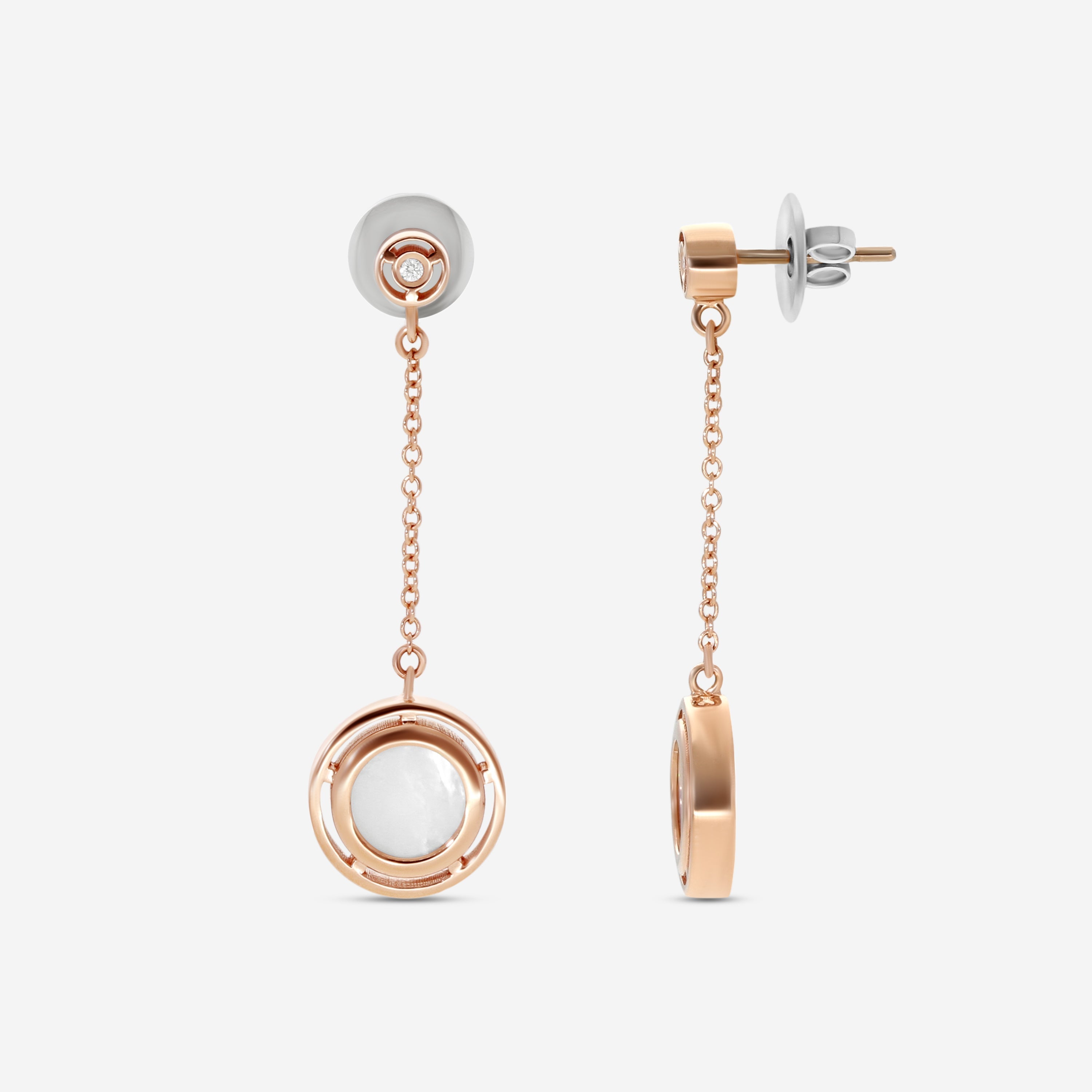 Damiani D. Side 18K Rose Gold Mother Of Pearl Diamond Drop Earrings 20086901 — view 3
