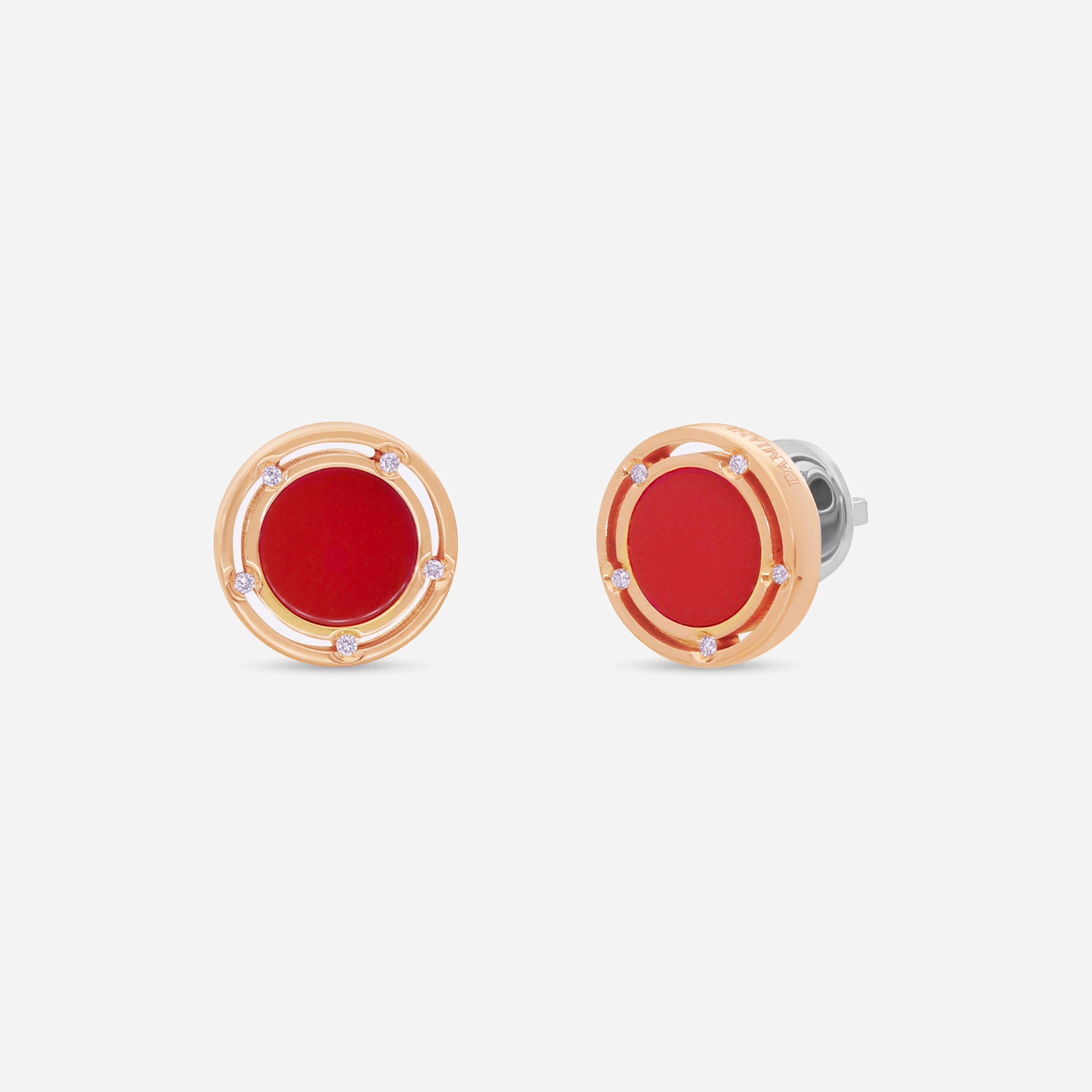 Damiani D. Side 18K Rose & White Gold Diamond & Carnelian Stud Earrings 20086728 — view 2