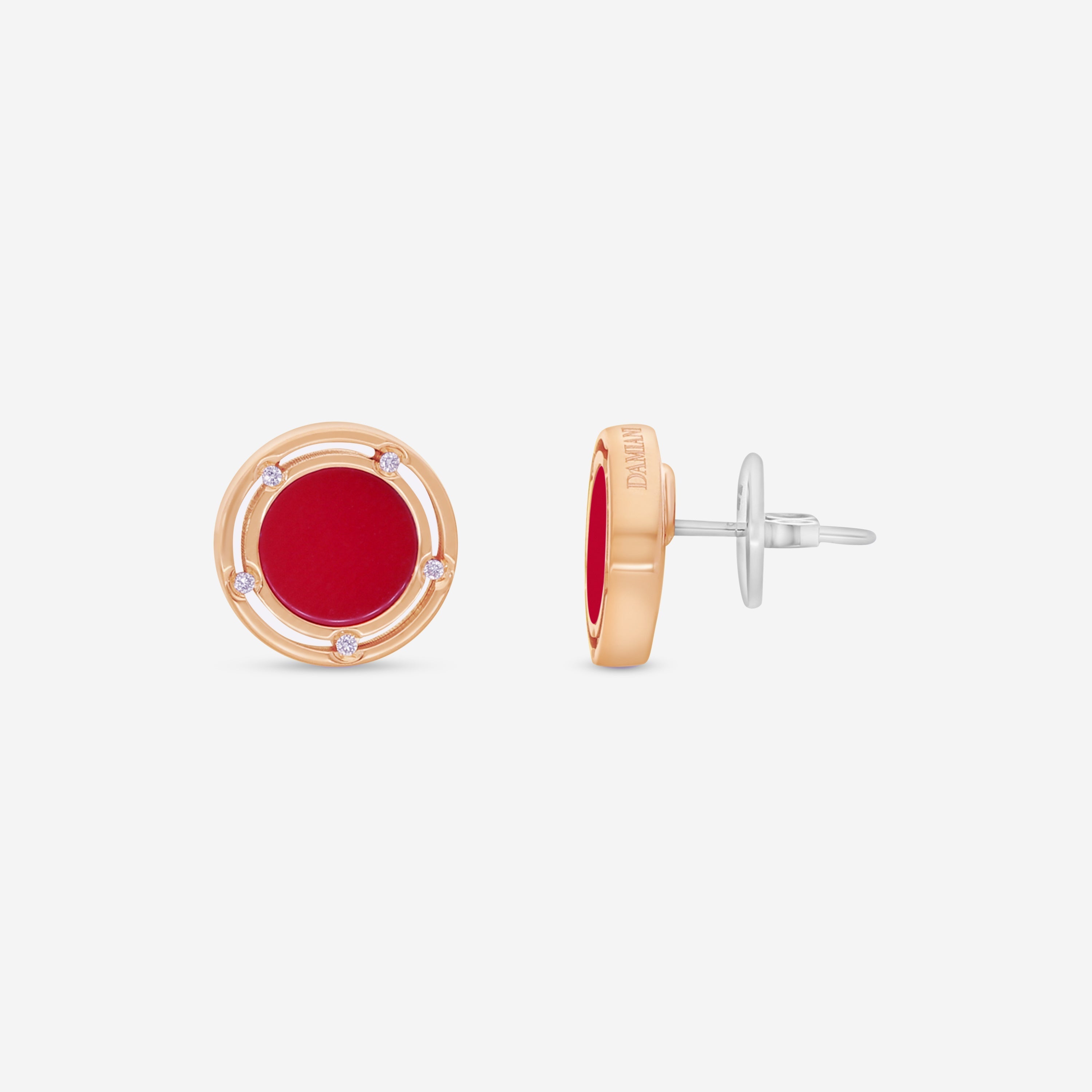 Damiani D. Side 18K Rose & White Gold Diamond & Carnelian Stud Earrings 20086728 — view 3