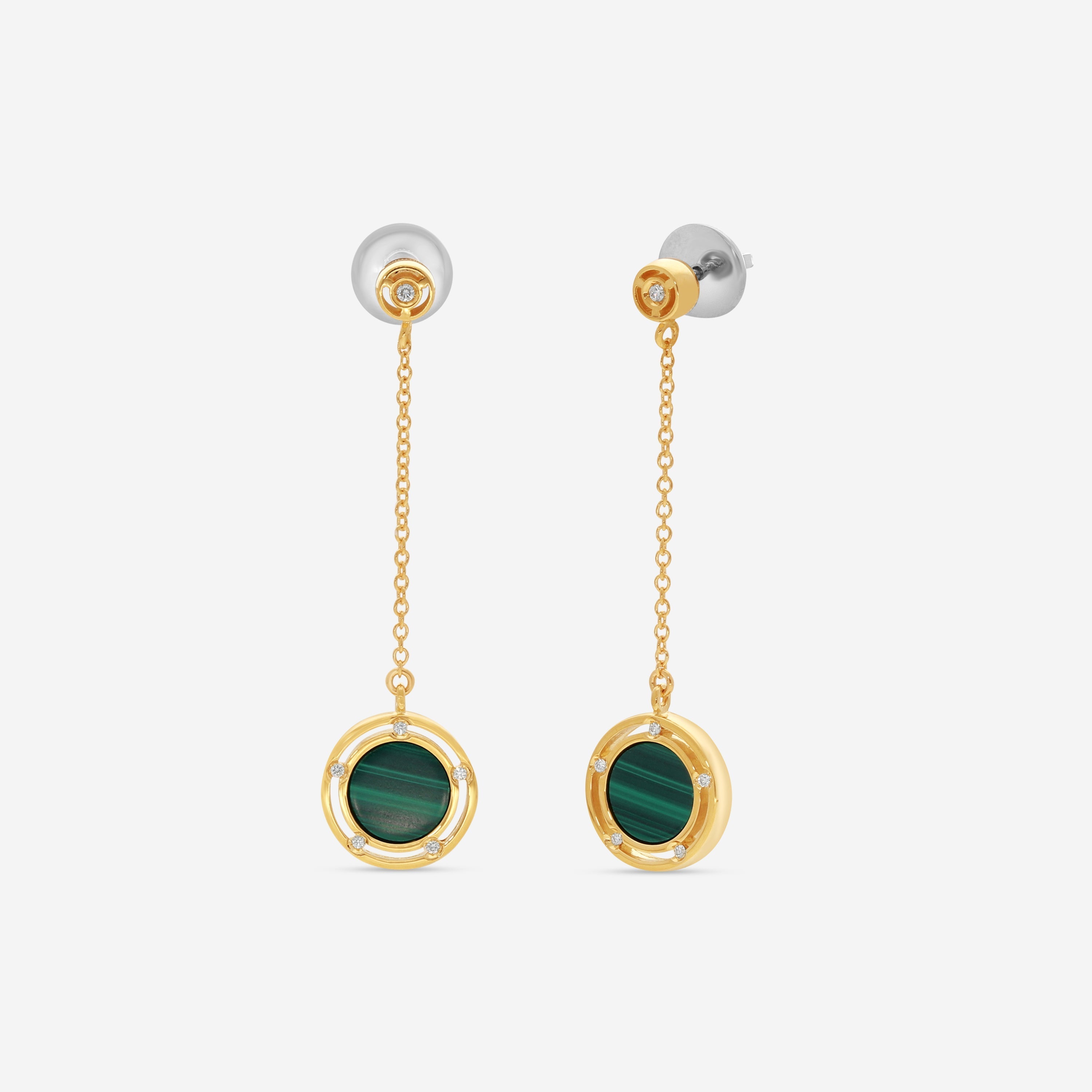 Damiani D. Side 18K Yellow Gold Diamond & Malachite Drop Earrings 20086902 — view 2