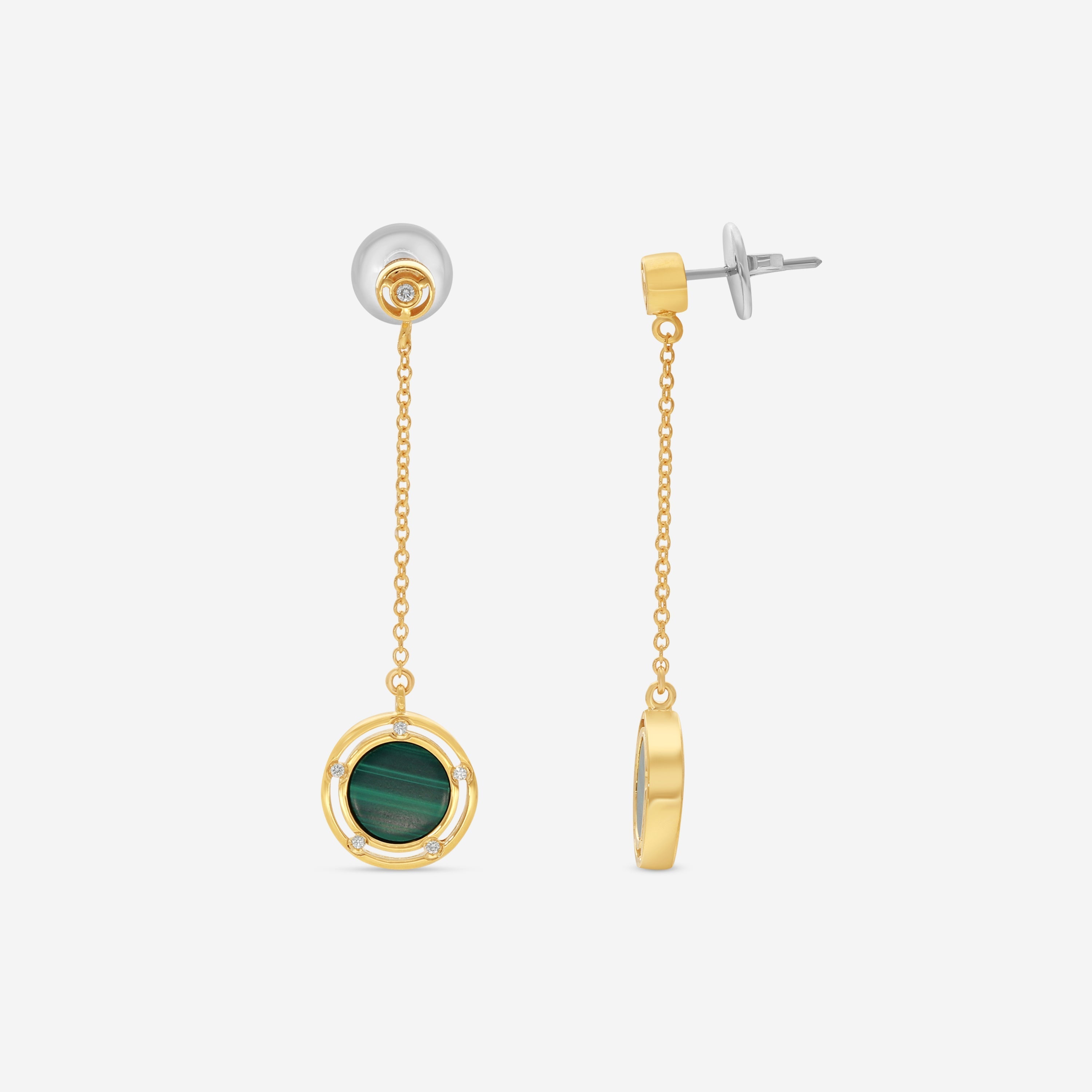 Damiani D. Side 18K Yellow Gold Diamond & Malachite Drop Earrings 20086902 — view 3