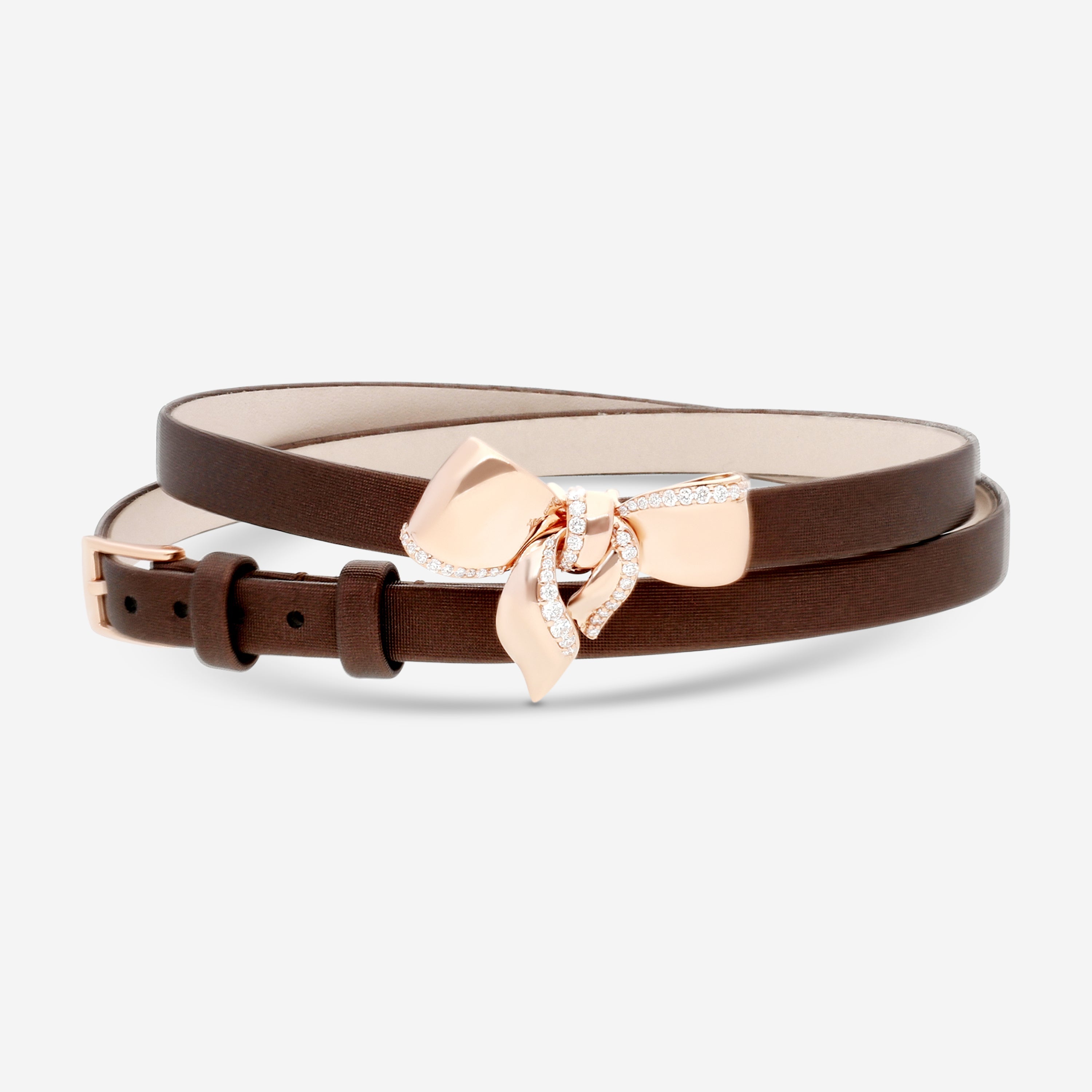 Damiani Satin Leather & 18K Rose Gold Diamond Bow Cord Bracelet 20068543