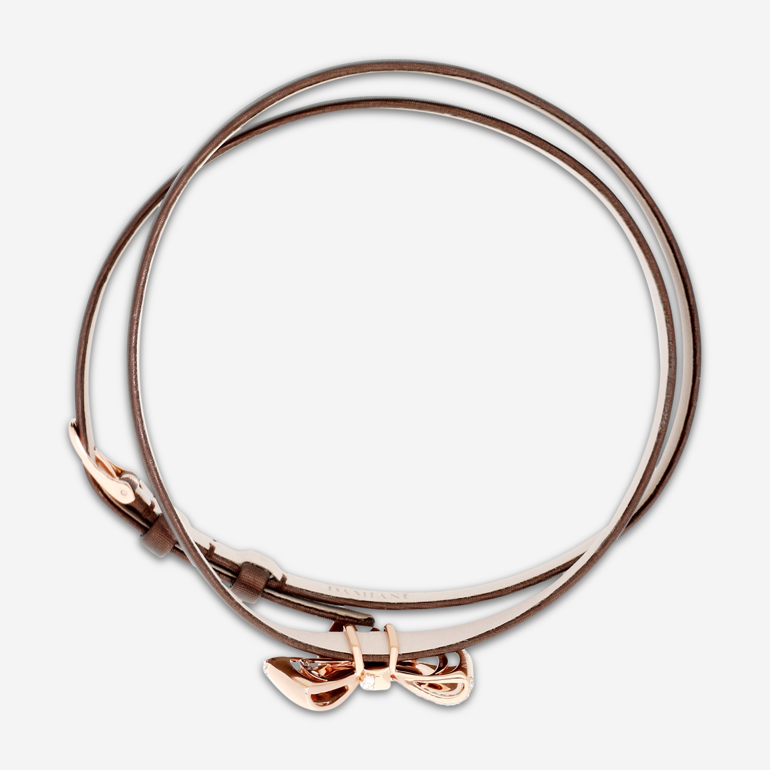 Damiani Satin Leather & 18K Rose Gold Diamond Bow Cord Bracelet 20068543 — view 3
