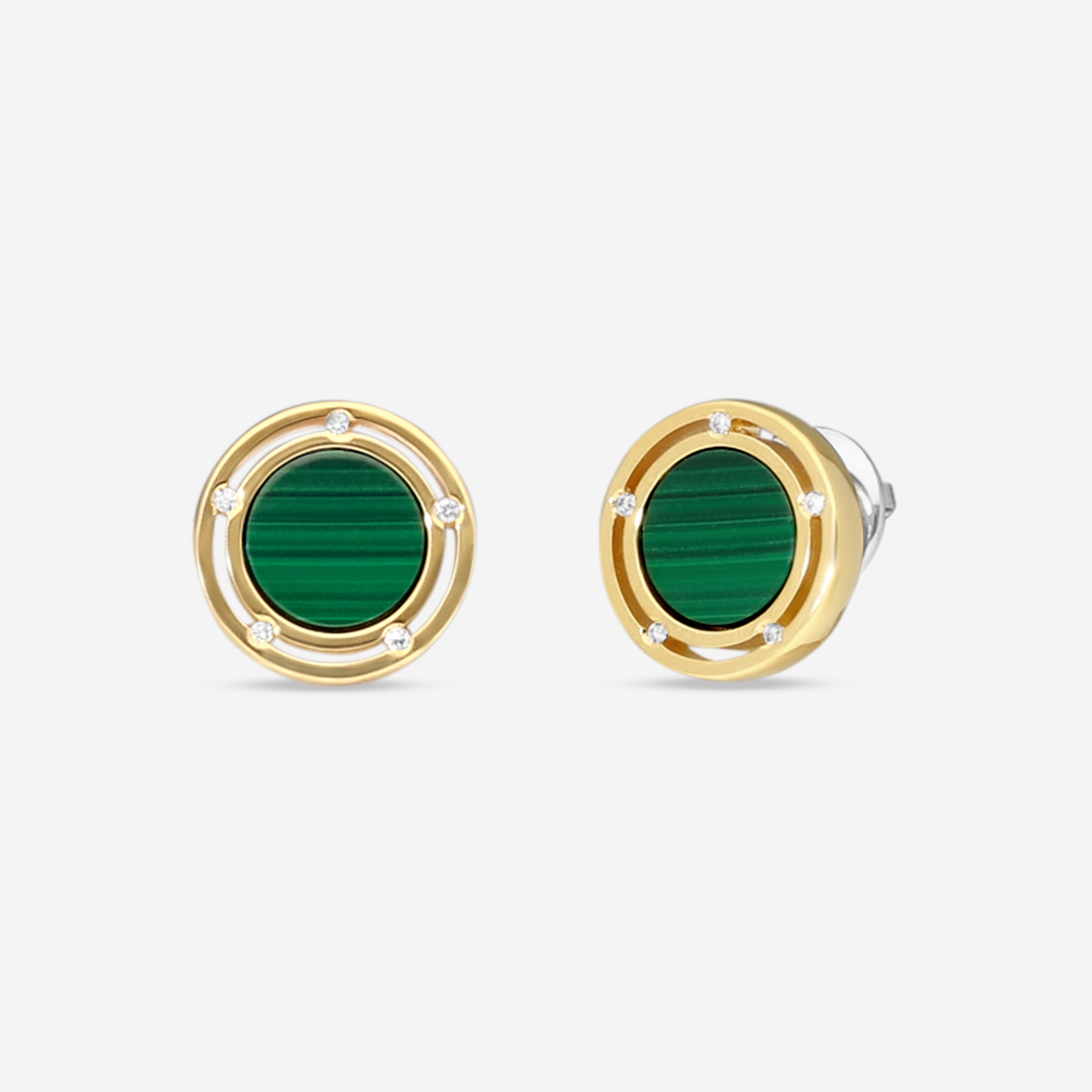 Damiani D. Side Malachite & 18K Yellow Gold Diamond Stud Earrings 20080451 — view 2