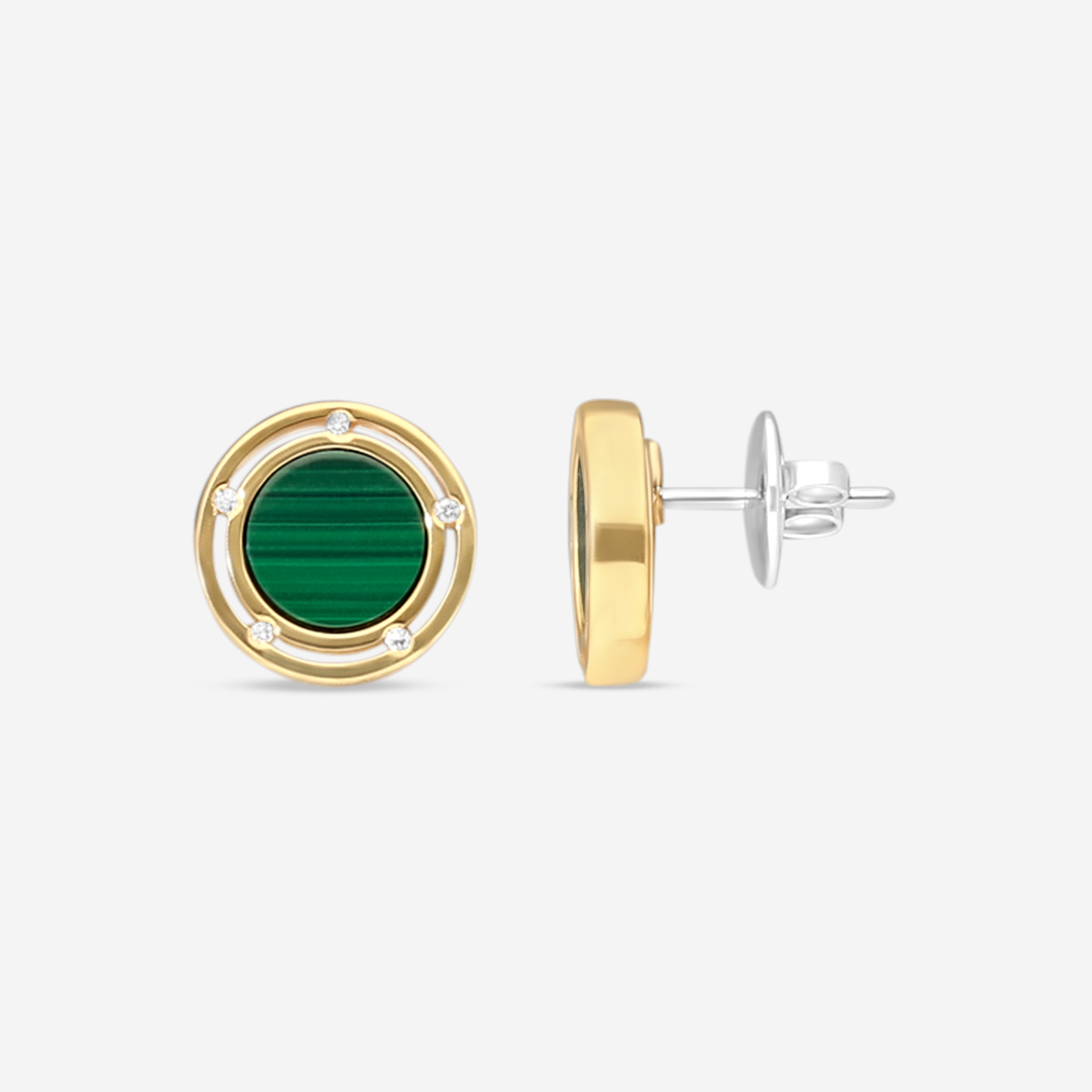 Damiani D. Side Malachite & 18K Yellow Gold Diamond Stud Earrings 20080451 — view 3