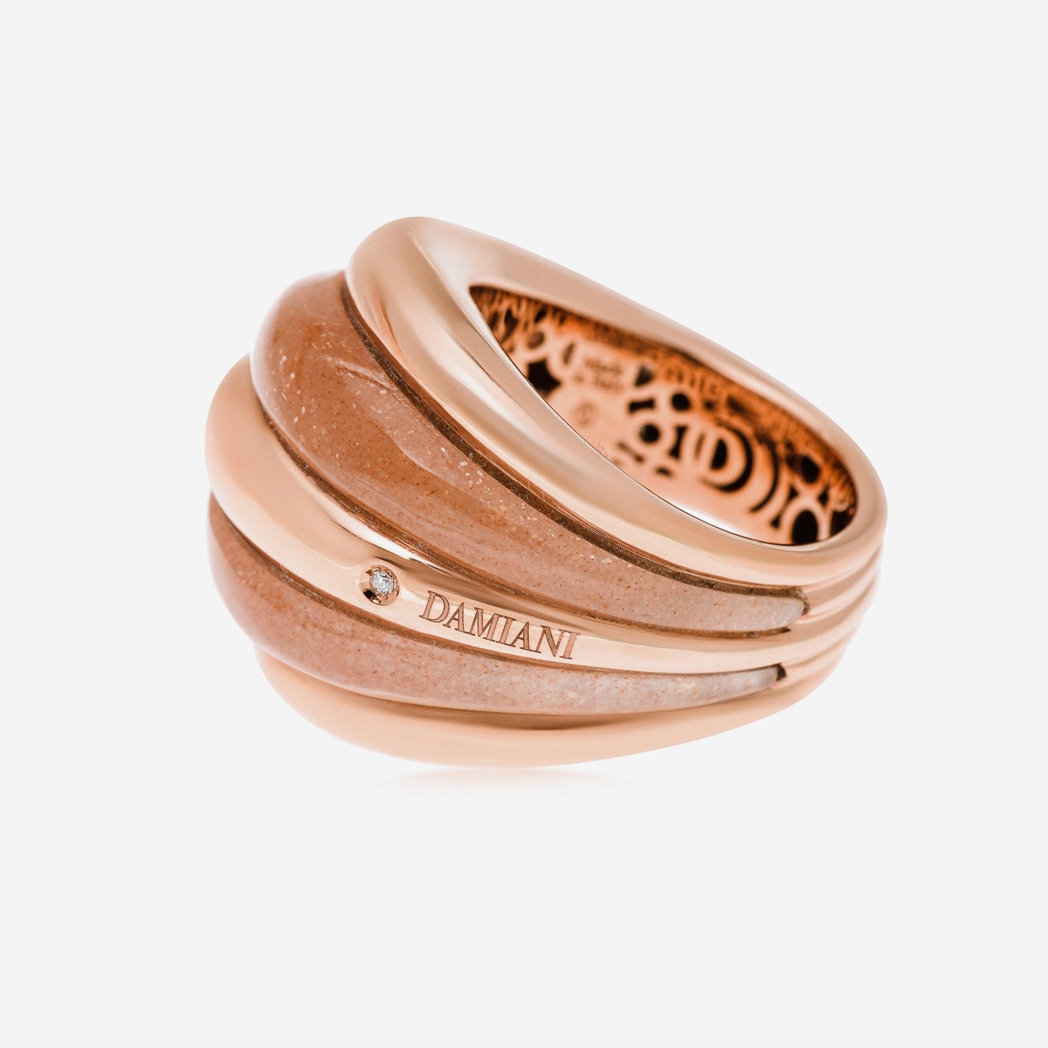 Damiani Spicchi di Luna 18K Rose Gold, and Diamond Sunstone Dome Ring Sz. 5.75 20077164 — view 2