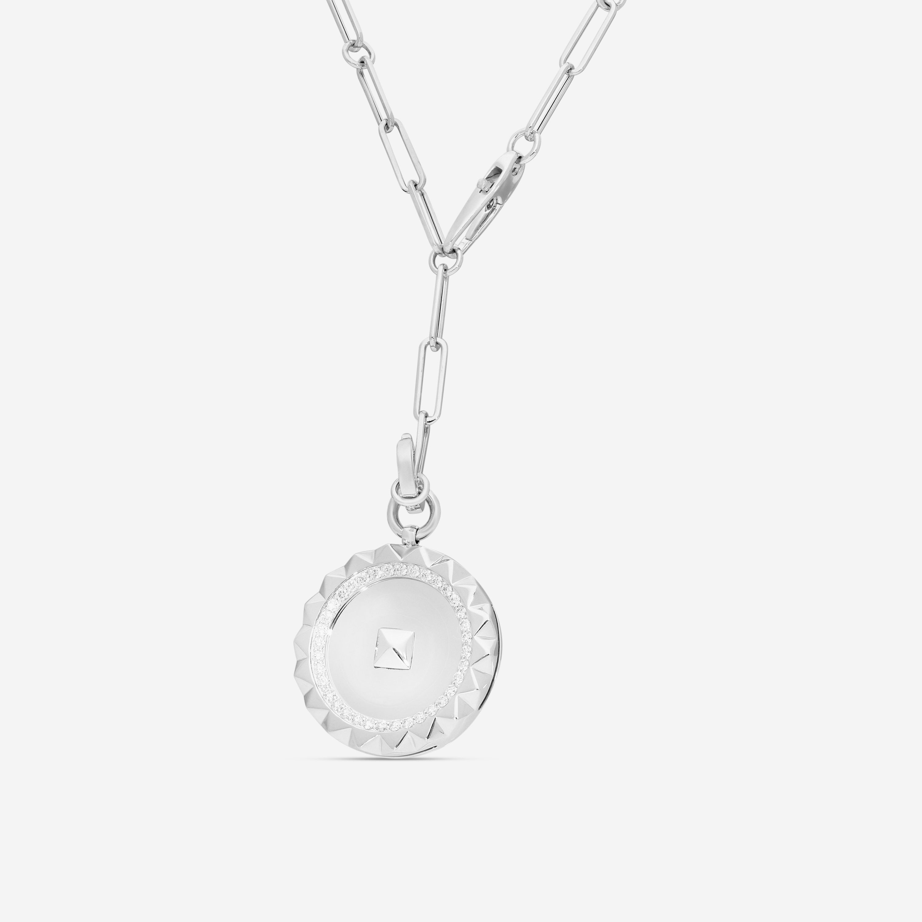 Roberto Coin Obelisco 18K White Gold Diamond Medallion Pendant Necklace 8883121AW19X — view 2