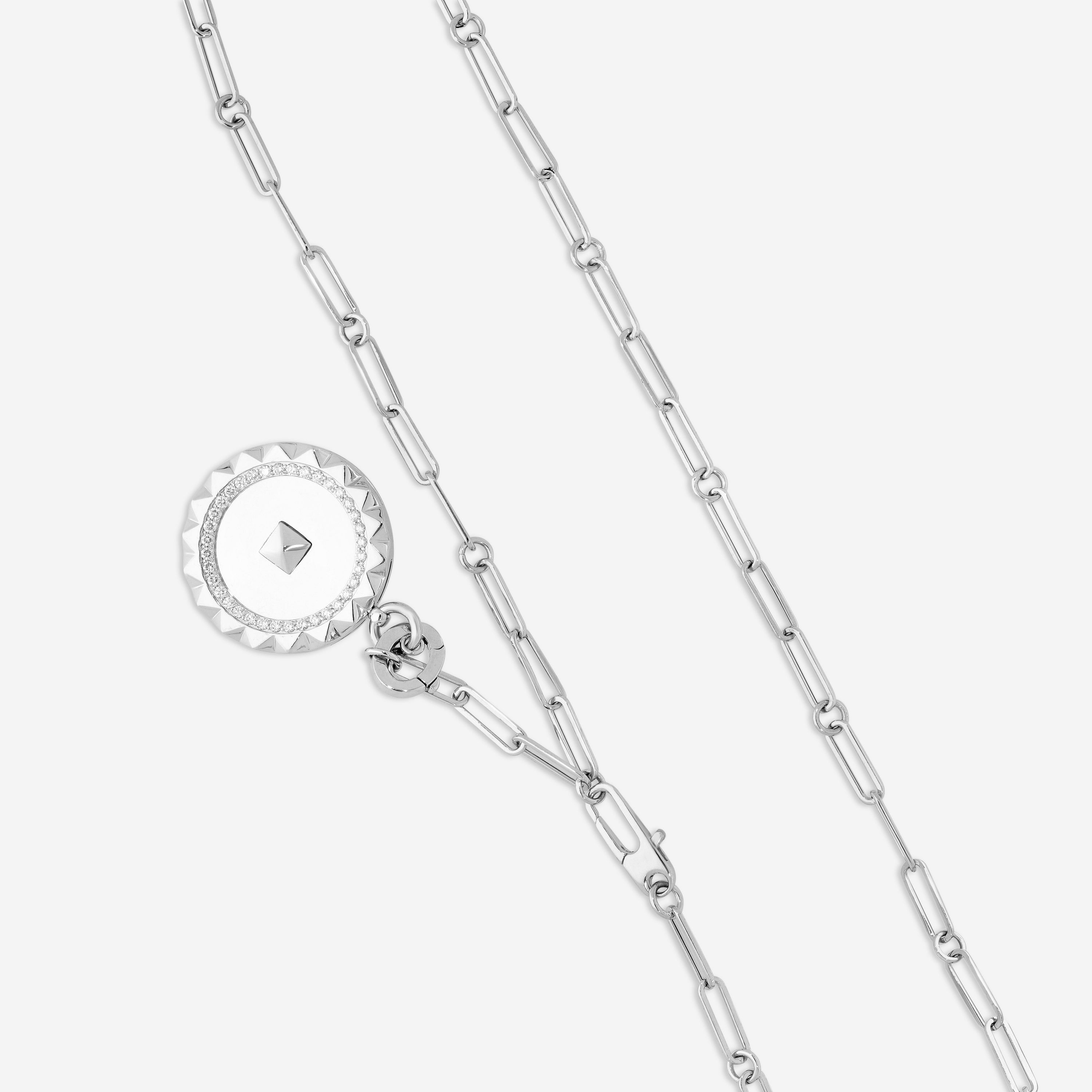 Roberto Coin Obelisco 18K White Gold Diamond Medallion Pendant Necklace 8883121AW19X — view 3
