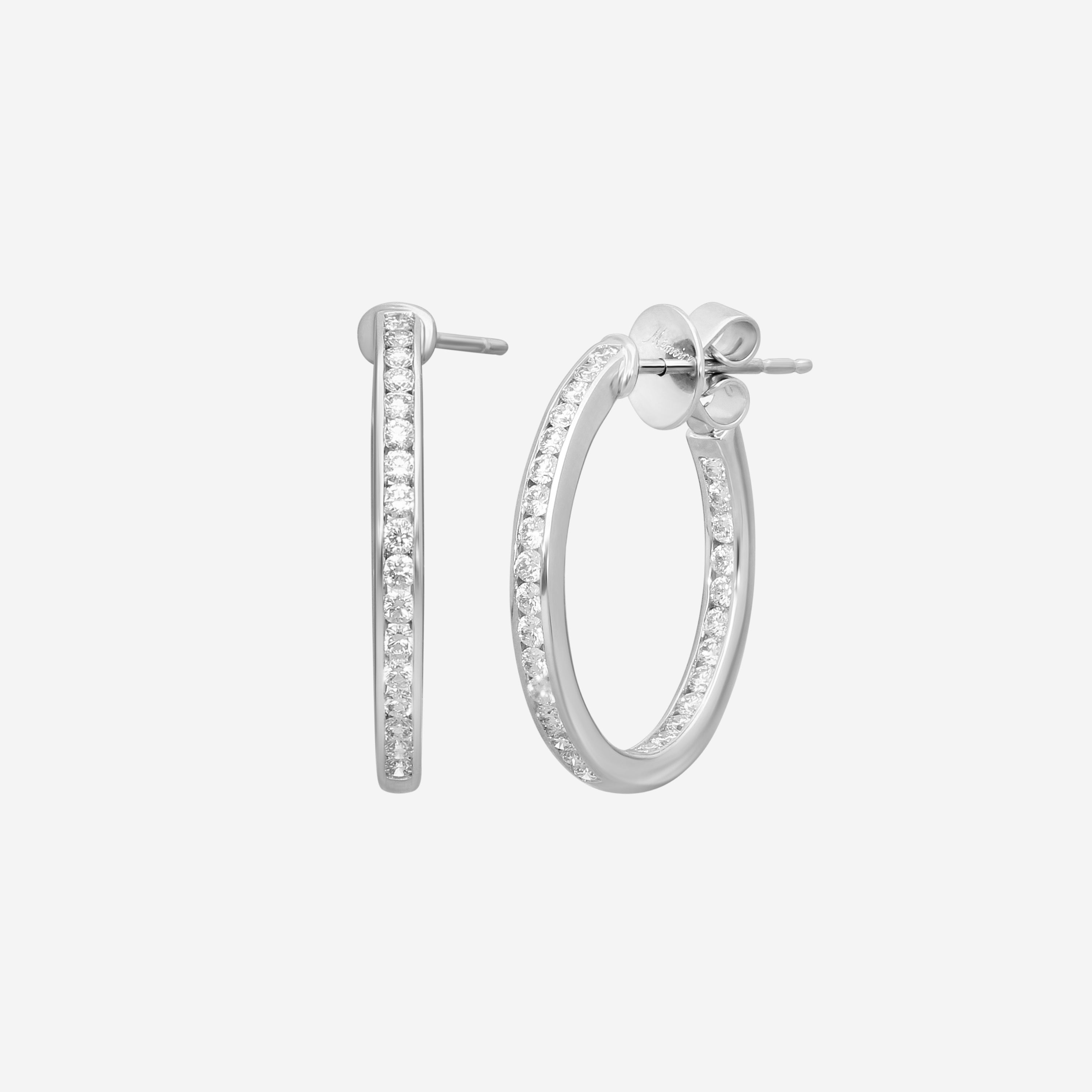 Mémoire Channel Set 18K White Gold Diamond Round Hoop Earrings CHHO259