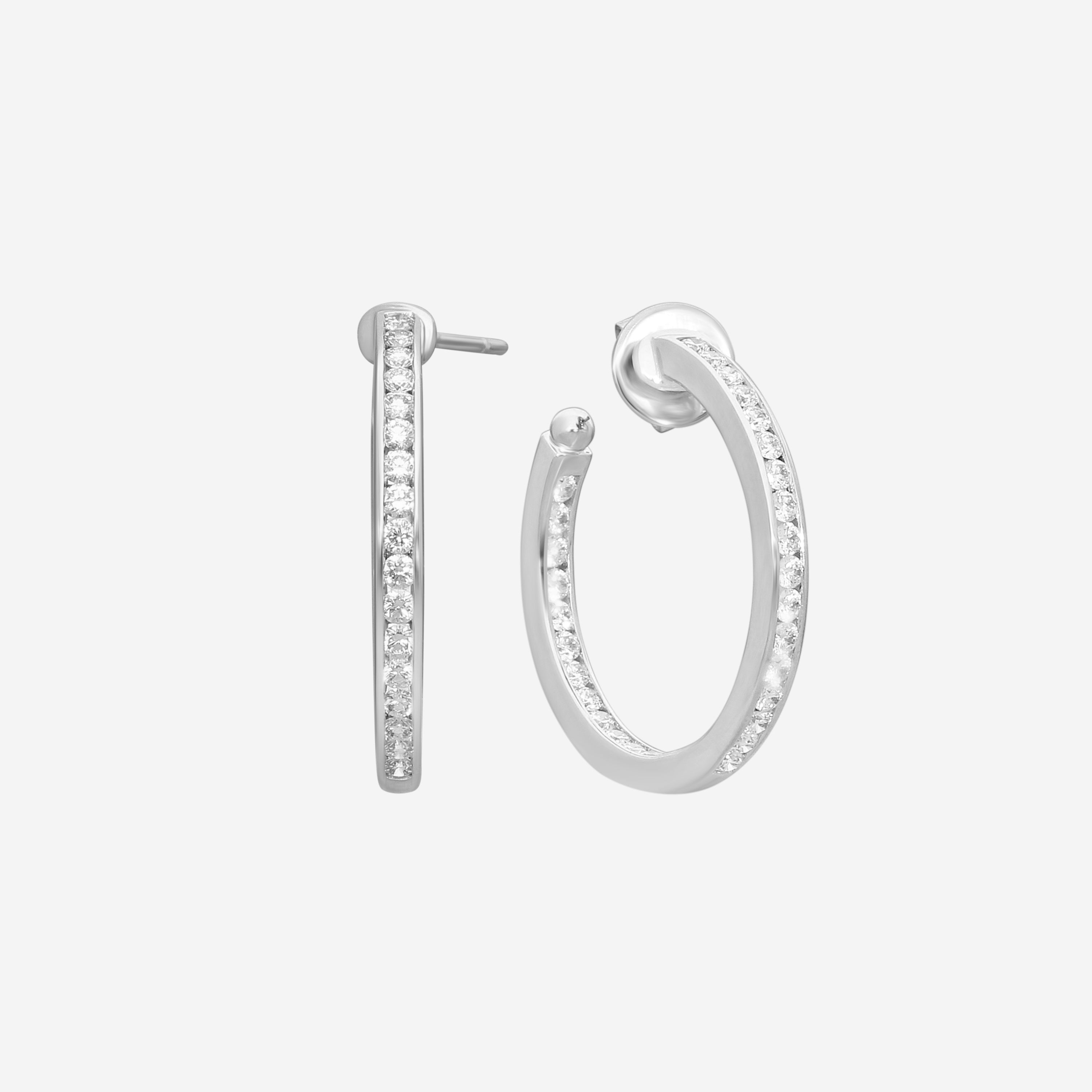 Mémoire Channel Set 18K White Gold Diamond Round Hoop Earrings CHHO259 — view 2