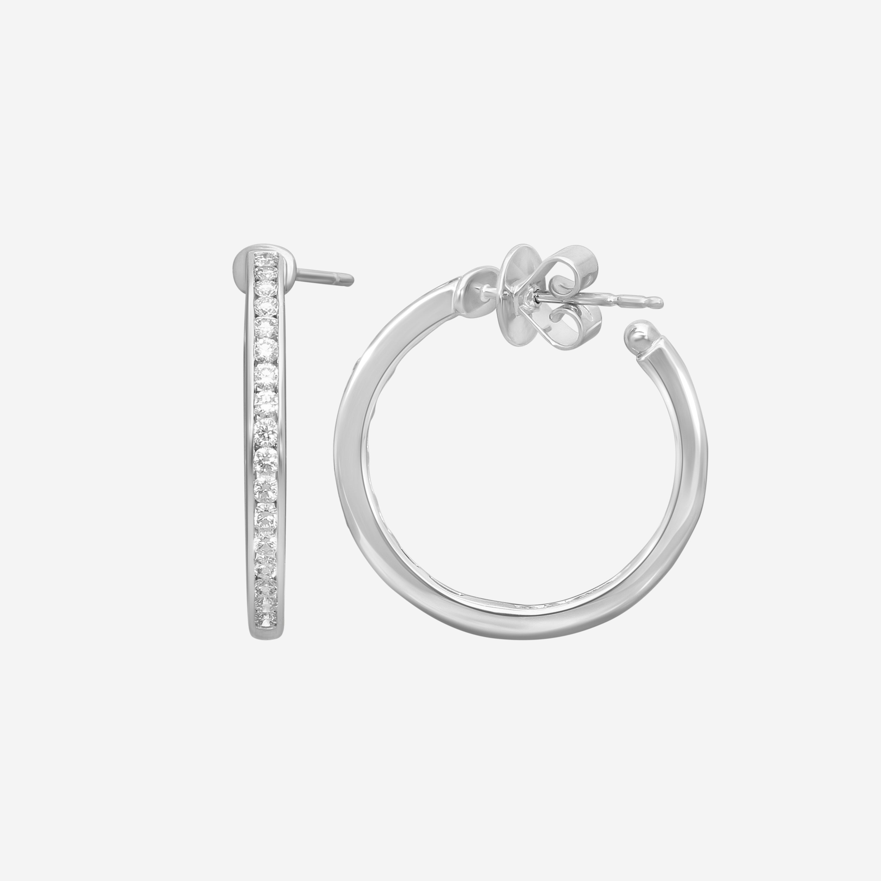 Mémoire Channel Set 18K White Gold Diamond Round Hoop Earrings CHHO259 — view 3