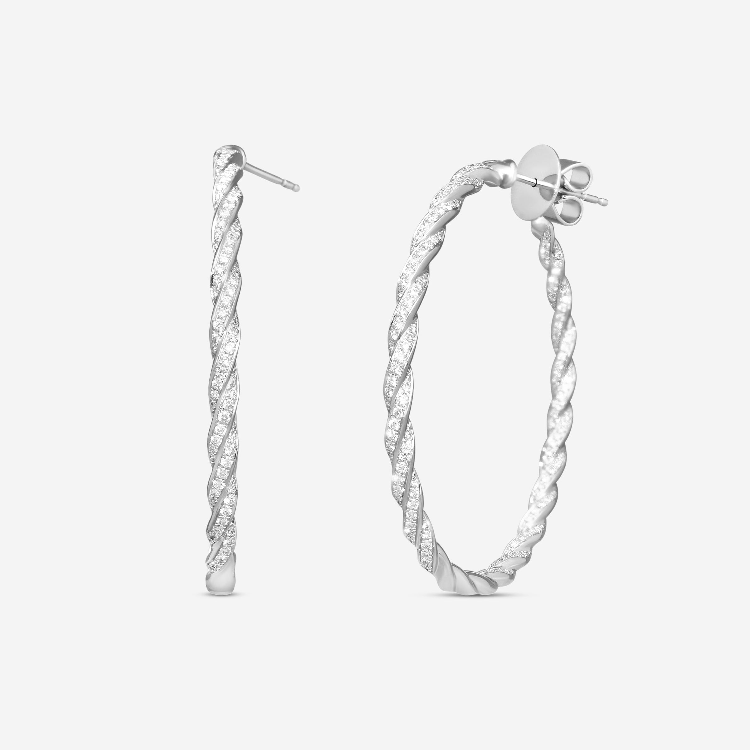 Mémoire 18K White Gold Full Pavé Rope Hoop Earrings CHHO384