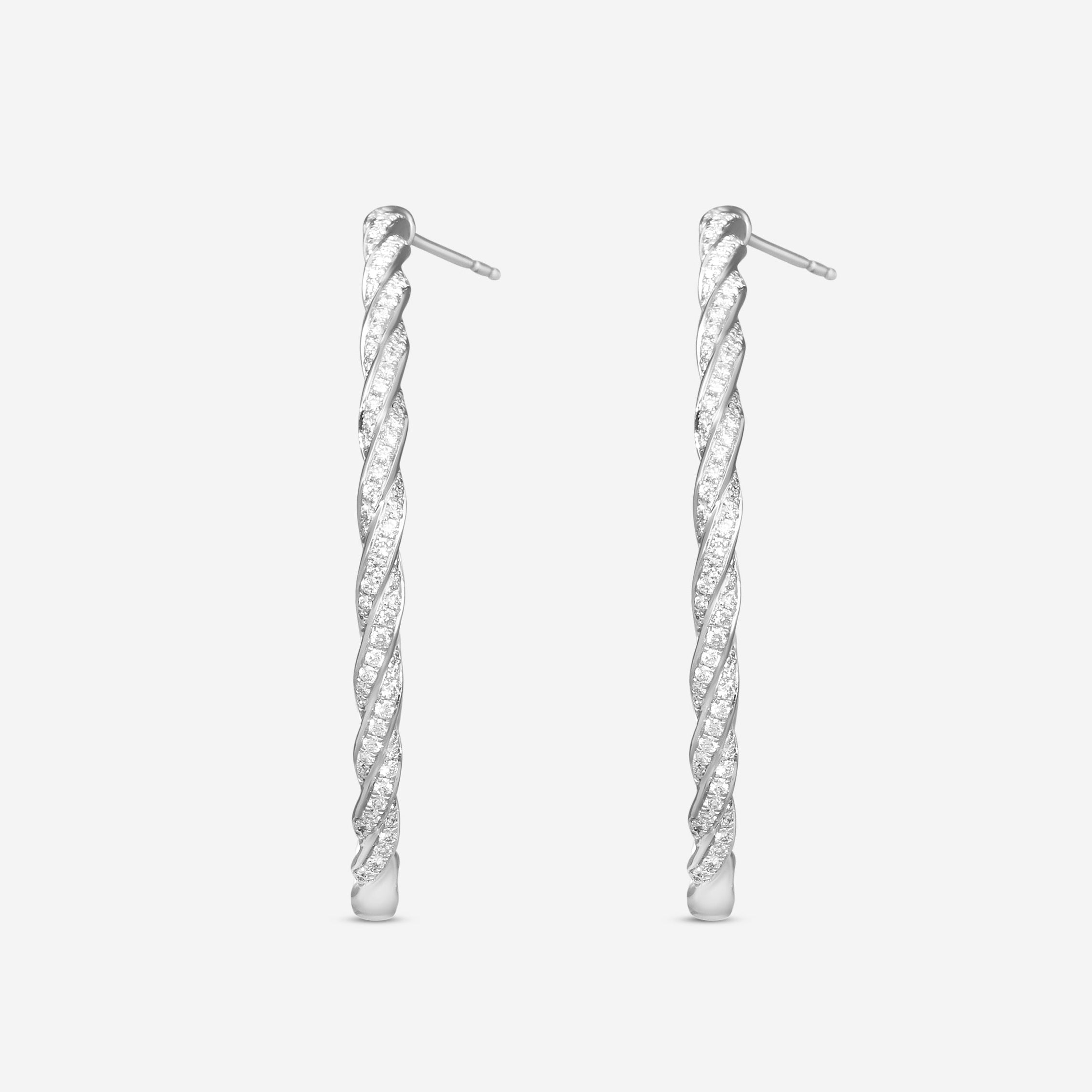 Mémoire 18K White Gold Full Pavé Rope Hoop Earrings CHHO384 — view 2