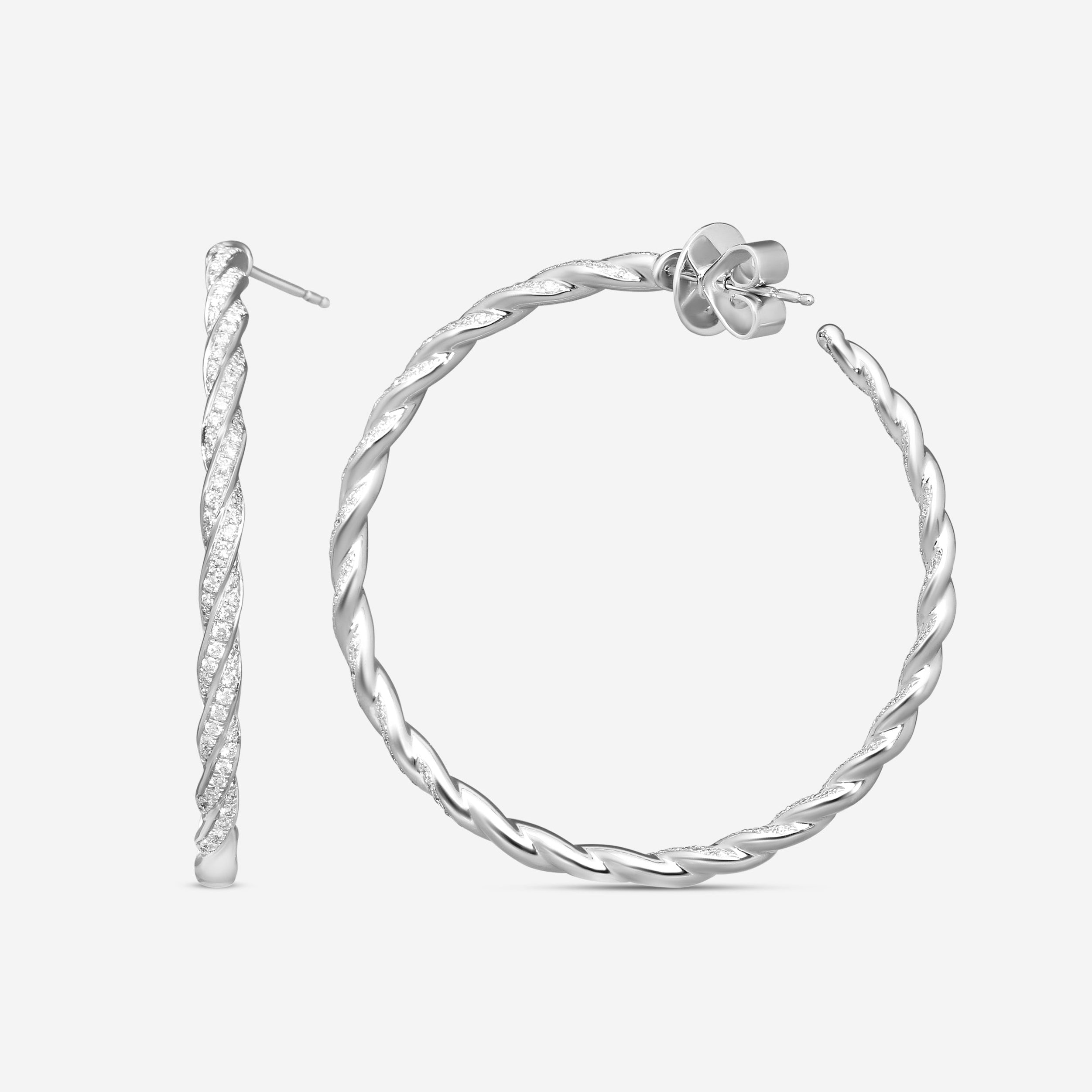 Mémoire 18K White Gold Full Pavé Rope Hoop Earrings CHHO384 — view 3