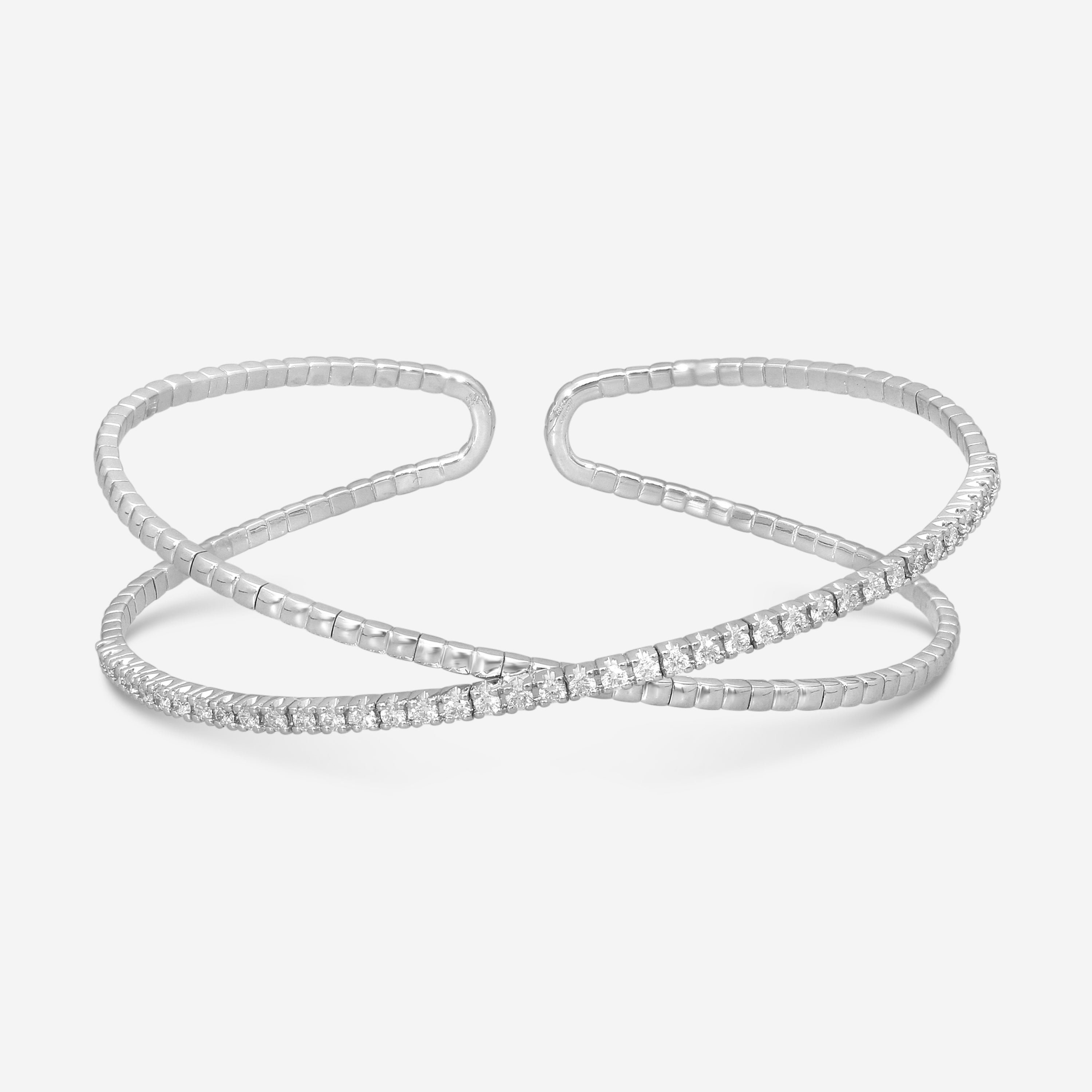 Mémoire 18K White Gold Diamond Open Flex Crisscross Bangle Bracelet FGFX10857458W72000