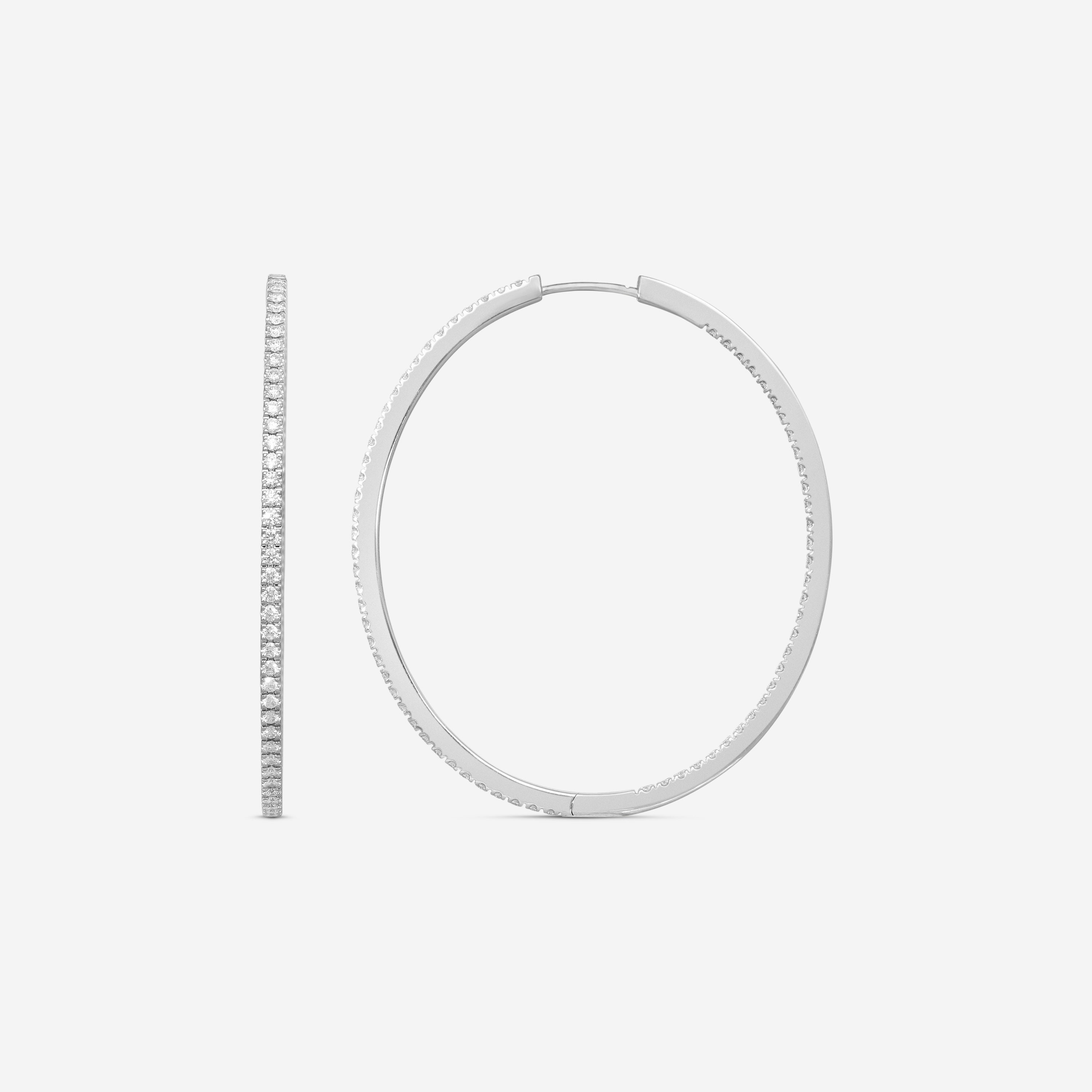 Mémoire 18K White Gold Diamond Oval Hoop Earrings CHHO223 — view 3