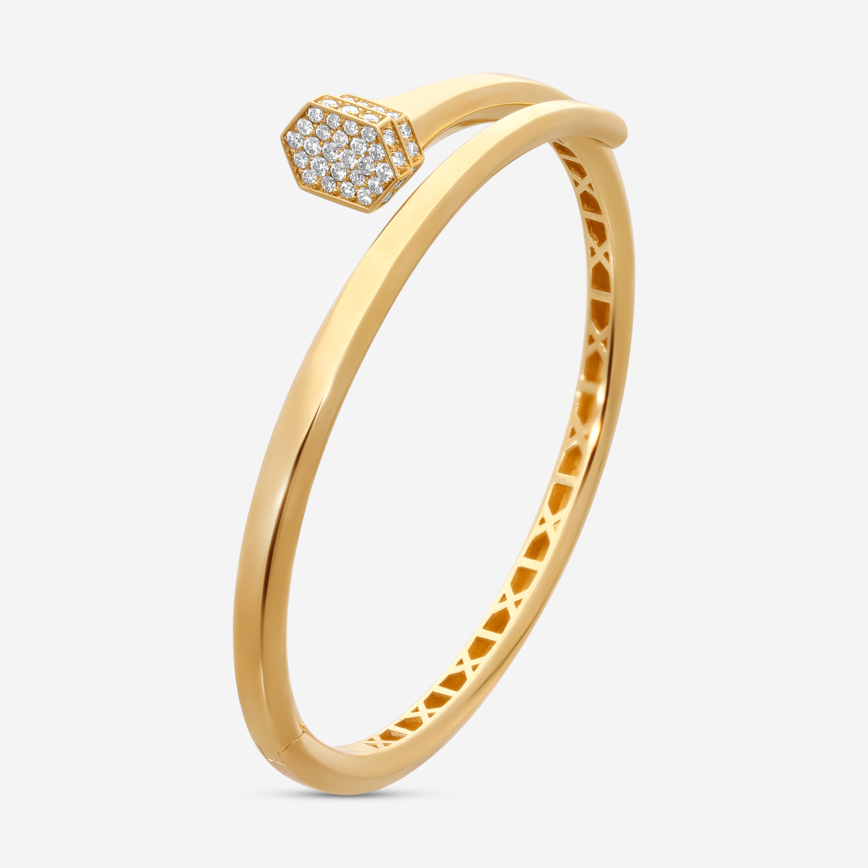 Crivelli Pillar 18K Yellow Gold Diamond Bypass Bangle Bracelet G0119E — view 2