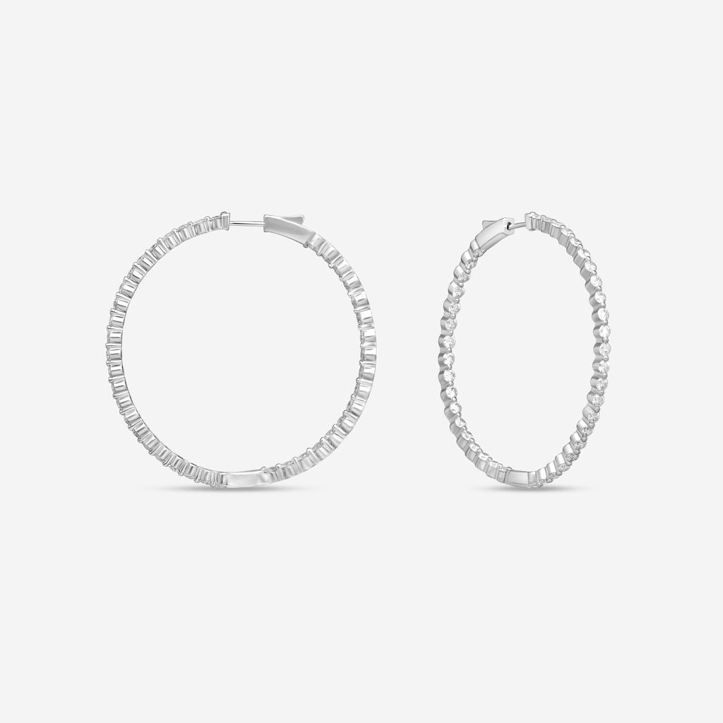 Ina Mar 14K White Gold 4.00 ctw Round Diamond Shared Prong Hoop Earrings E1183D-FW-400F — view 2