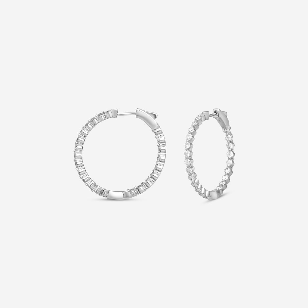 Ina Mar 14K White Gold 2.00 ctw Round Diamond Shared Prong Hoop Earrings E1183B-FW-200F — view 2