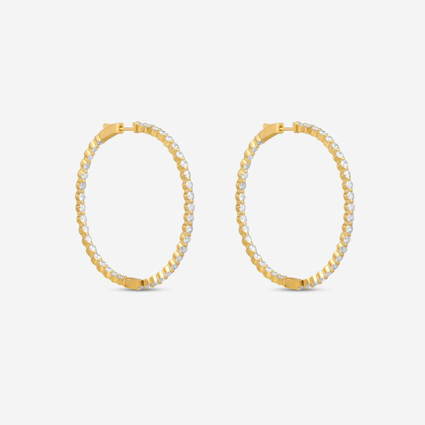 Ina Mar 14K Yellow Gold 4.00 ctw Round Diamond Shared Prong Oval Hoop Earrings E1183D-FY-400F — view 3