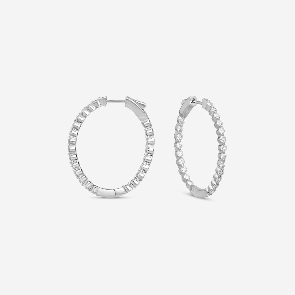Ina Mar 14K White Gold 2.00 ctw Round Diamond Shared Prong Oval Hoop Earrings E1182B-FW-200F