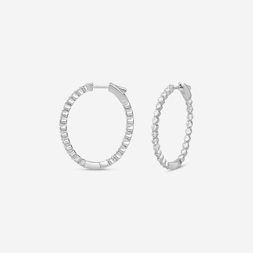 Ina Mar 14K White Gold 2.00 ctw Round Diamond Shared Prong Oval Hoop Earrings E1182B-FW-200F — view 2