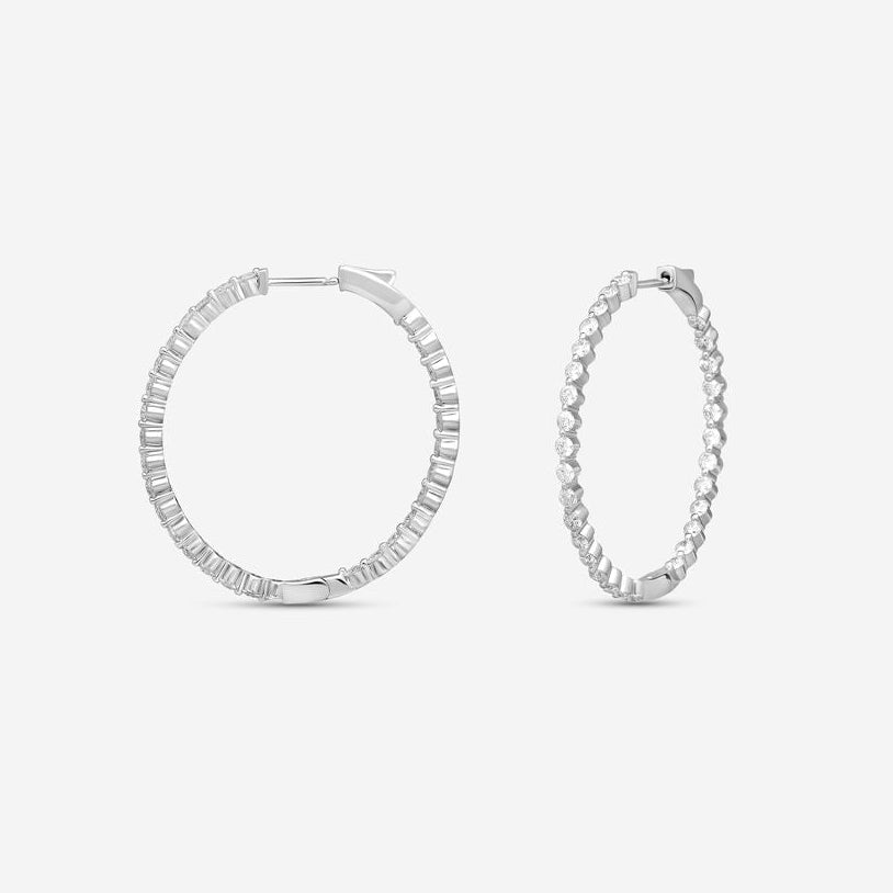 Ina Mar 14K White Gold 3.00 ctw Round Diamond Shared Prong Oval Hoop Earrings E1182C-FW-300F — view 2