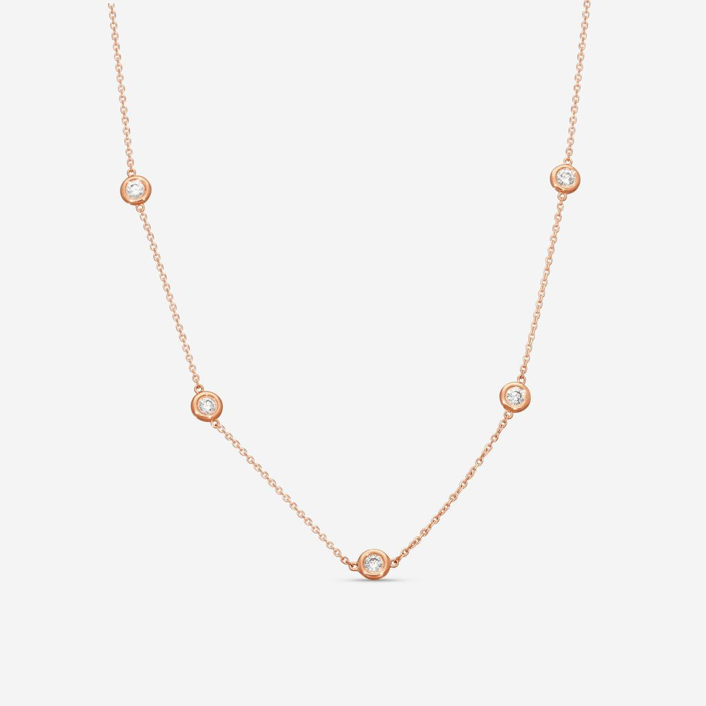 Ina Mar 14K Rose Gold 1.00 ctw Round Diamond Bezel Station Necklace N1135D-FR-100F