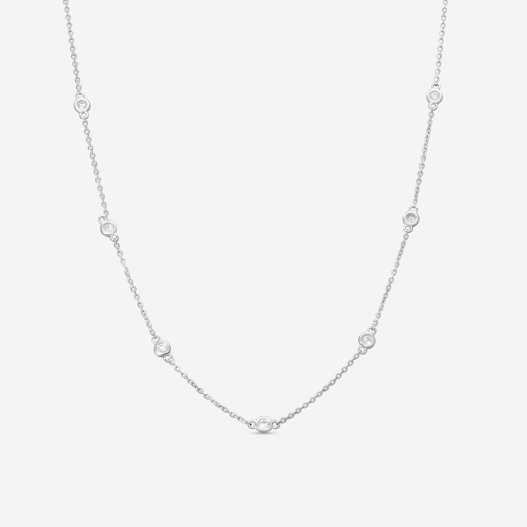 Ina Mar 14K White Gold Round Diamond Bezel Station Necklace N1135B-FW-050F