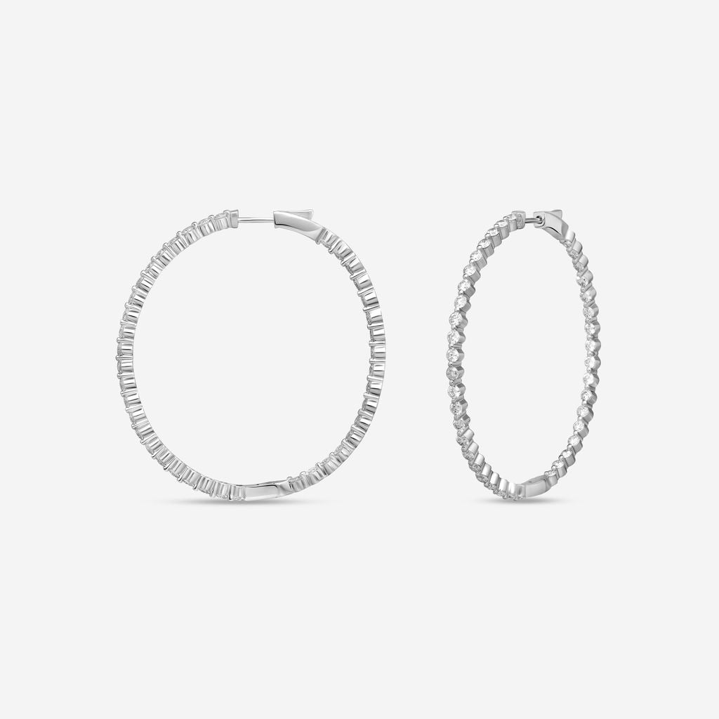 Ina Mar 14K White Gold 4.00 ctw Round Diamond Shared Prong Oval Hoop Earrings E1182D-FW-400F — view 2