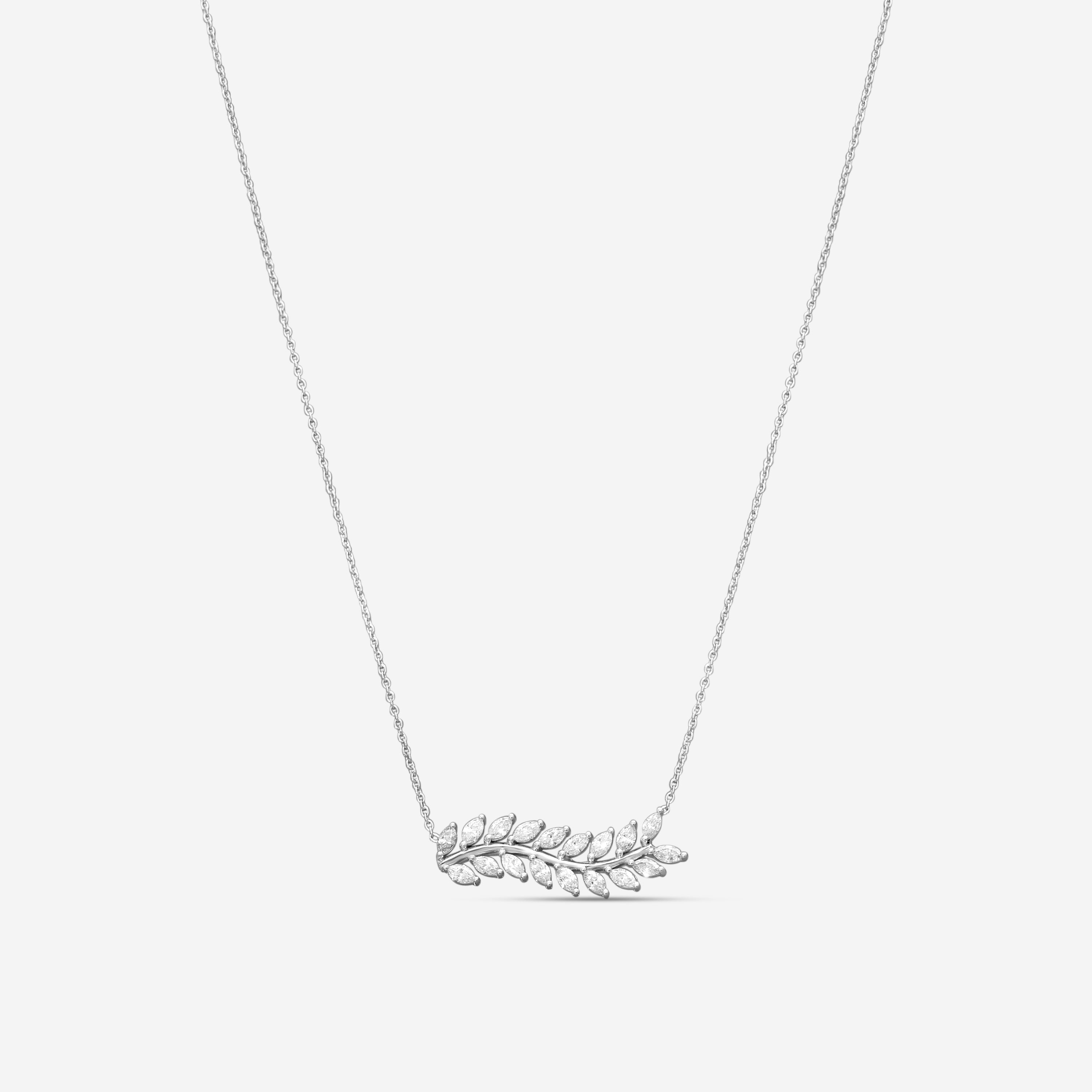 Roberto Coin 18K White Gold Diamond Marquise Leaf Pendant Necklace 111513AWCHX0