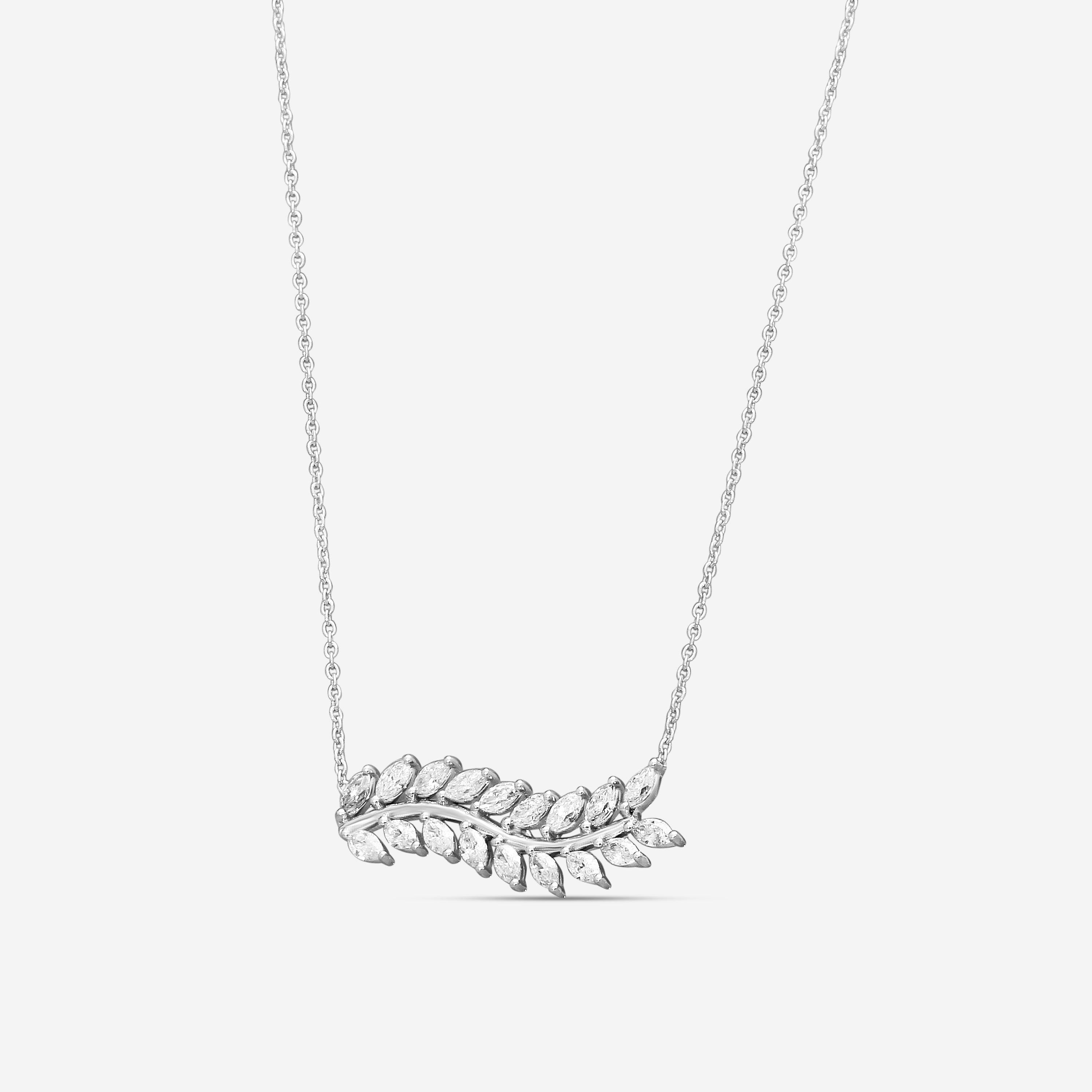 Roberto Coin 18K White Gold Diamond Marquise Leaf Pendant Necklace 111513AWCHX0 — view 2