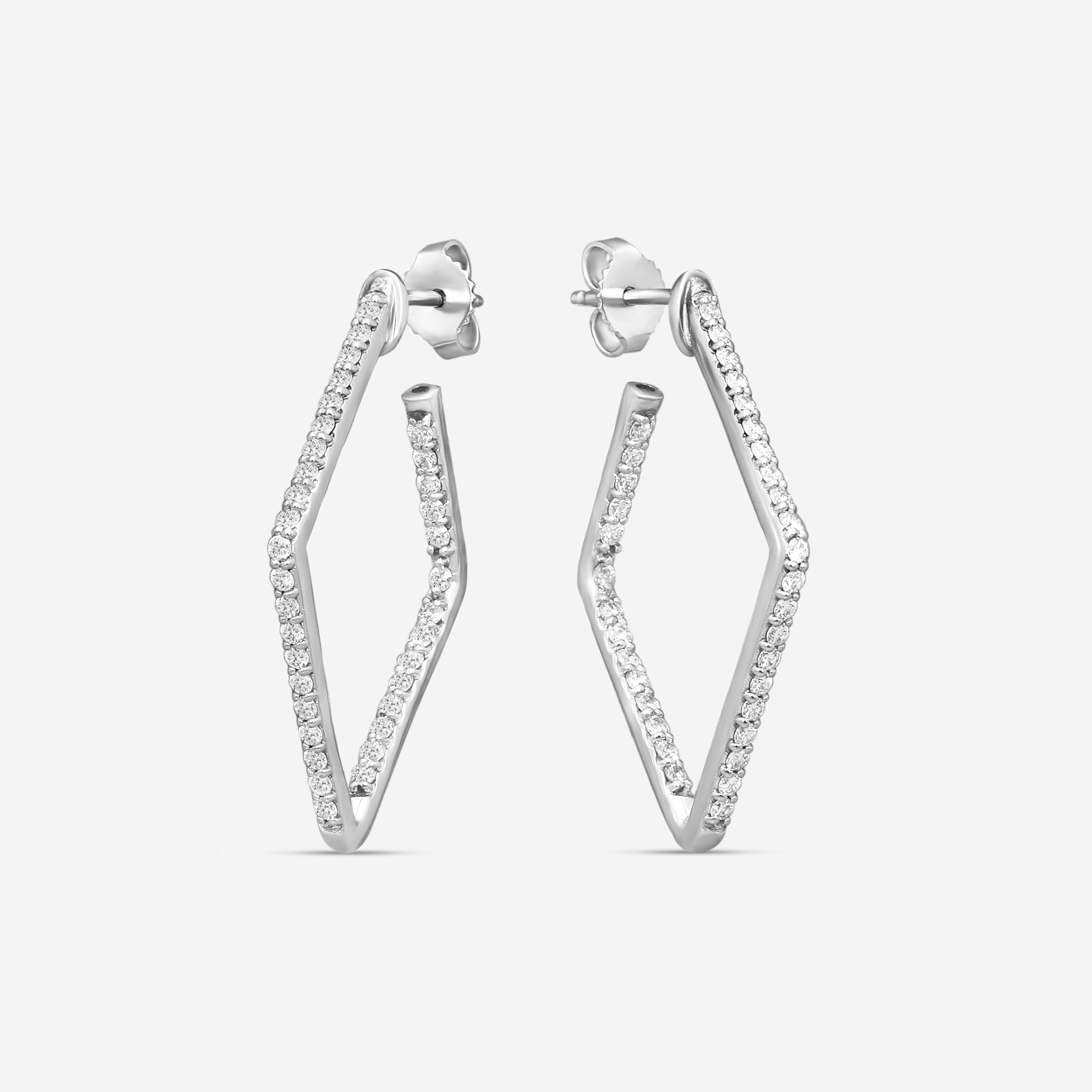 Roberto Coin 18K White Gold Diamond Square Hoop Earrings 111456AWERX0 — view 2