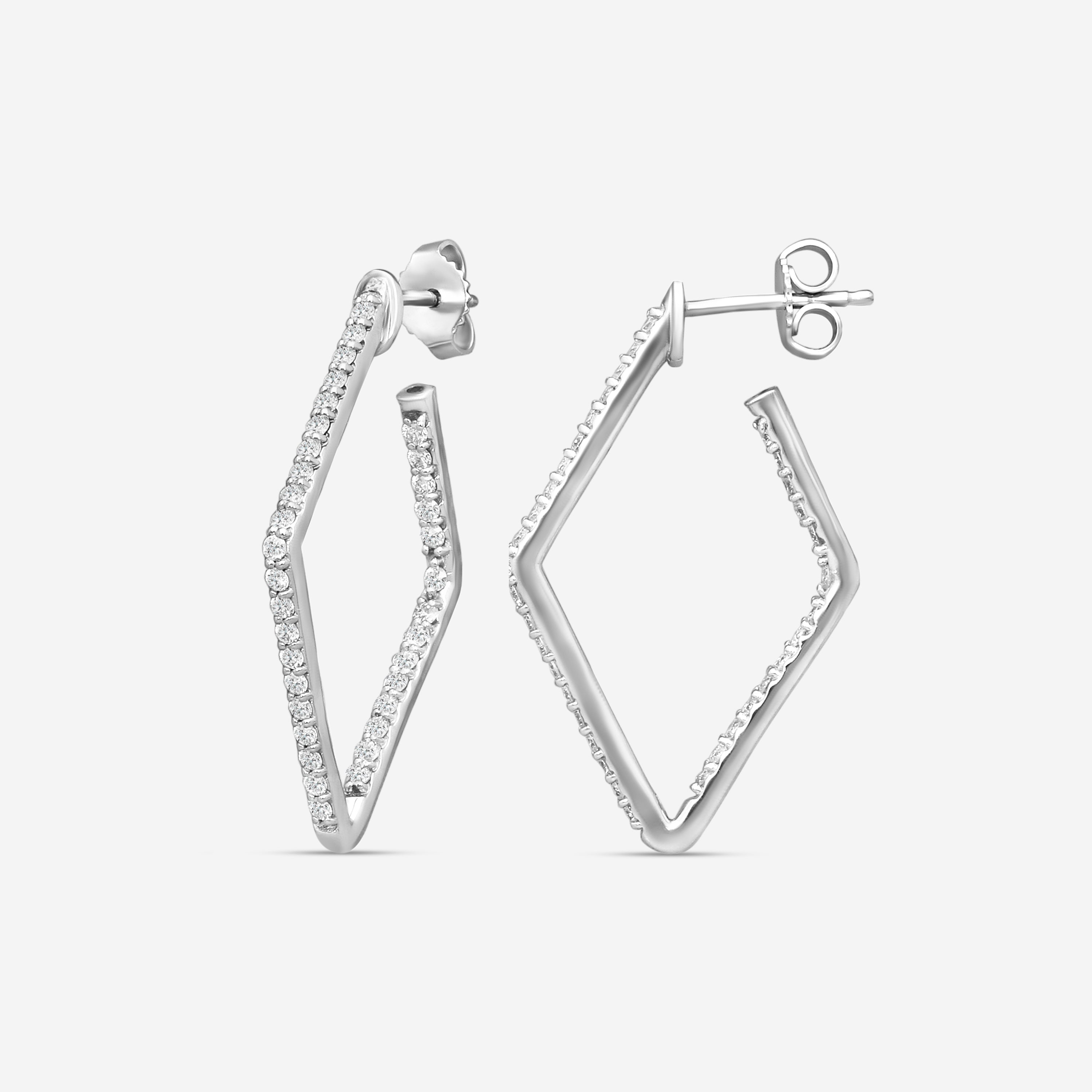 Roberto Coin 18K White Gold Diamond Square Hoop Earrings 111456AWERX0 — view 3
