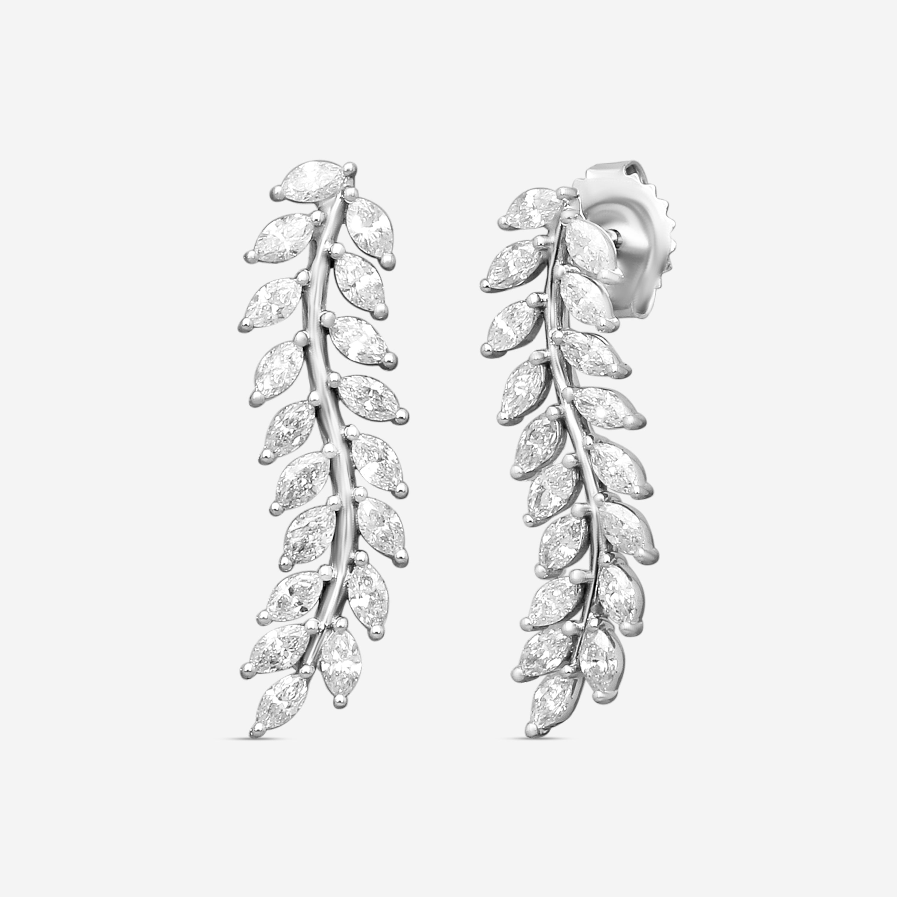 Roberto Coin 18K White Gold Diamond Marquise Leaf Drop Earrings 111514AWERX0 — view 2