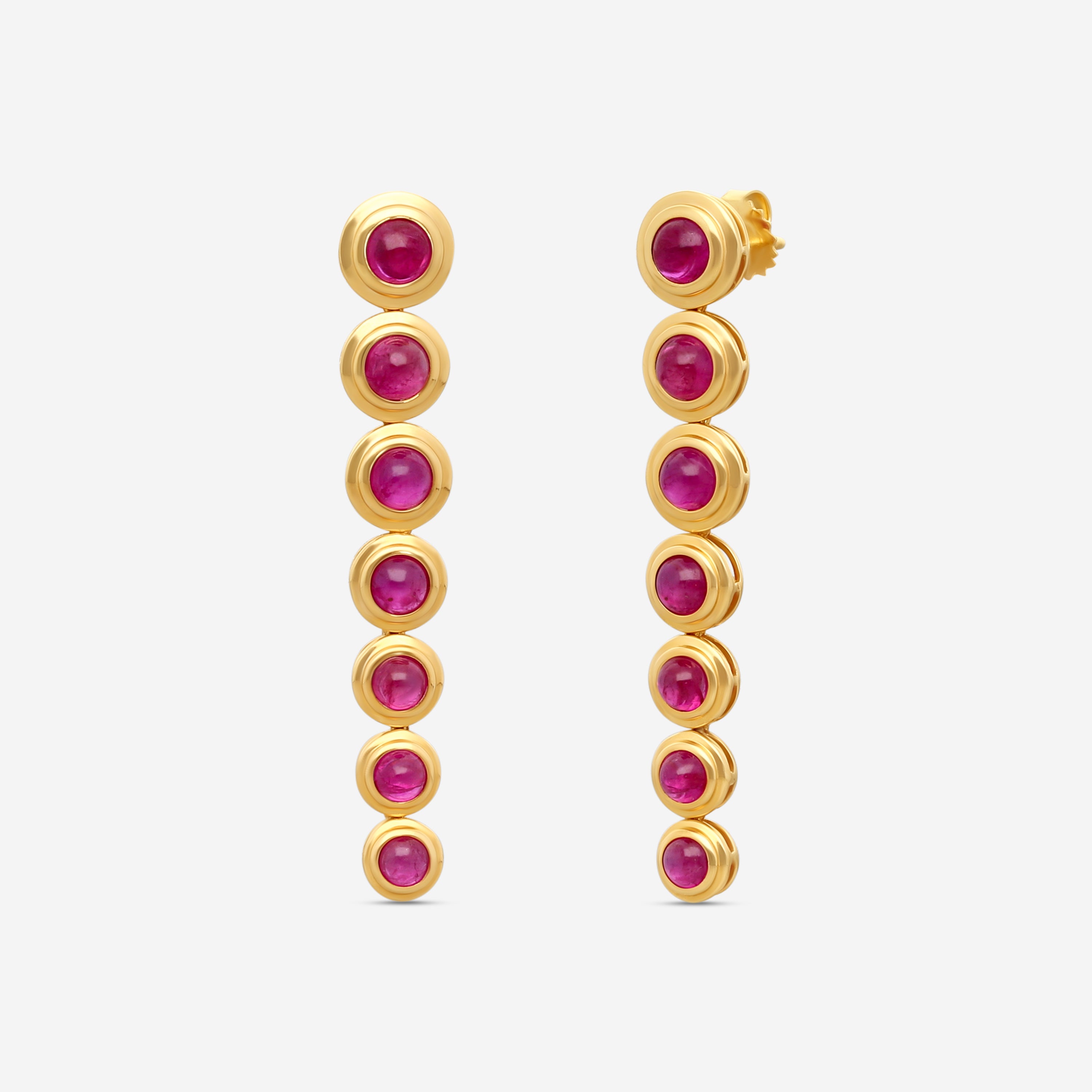 Goshwara G-One 18K Yellow Gold Ruby Cabochon Chandelier Earrings JE0358-RU — view 2