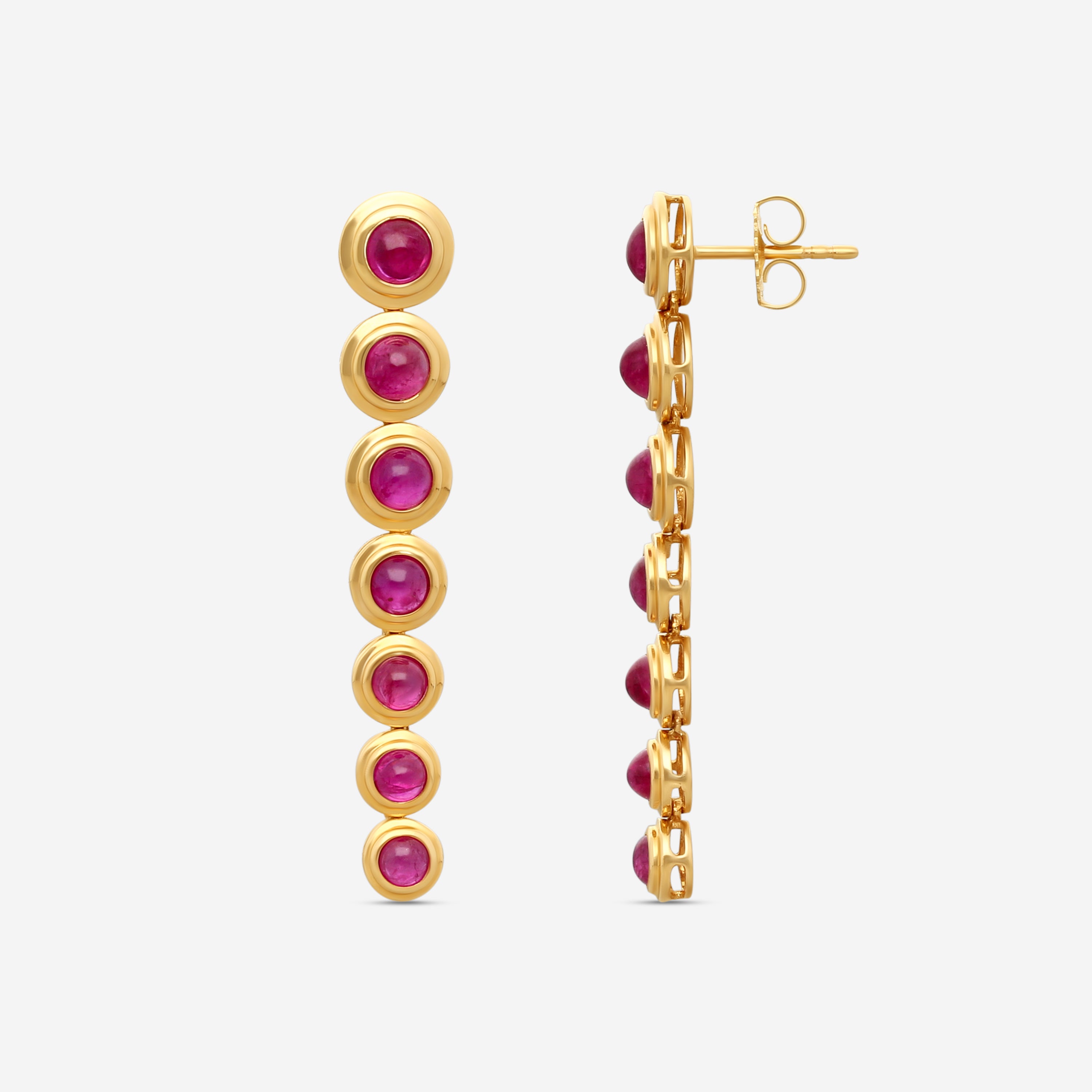 Goshwara G-One 18K Yellow Gold Ruby Cabochon Chandelier Earrings JE0358-RU — view 3