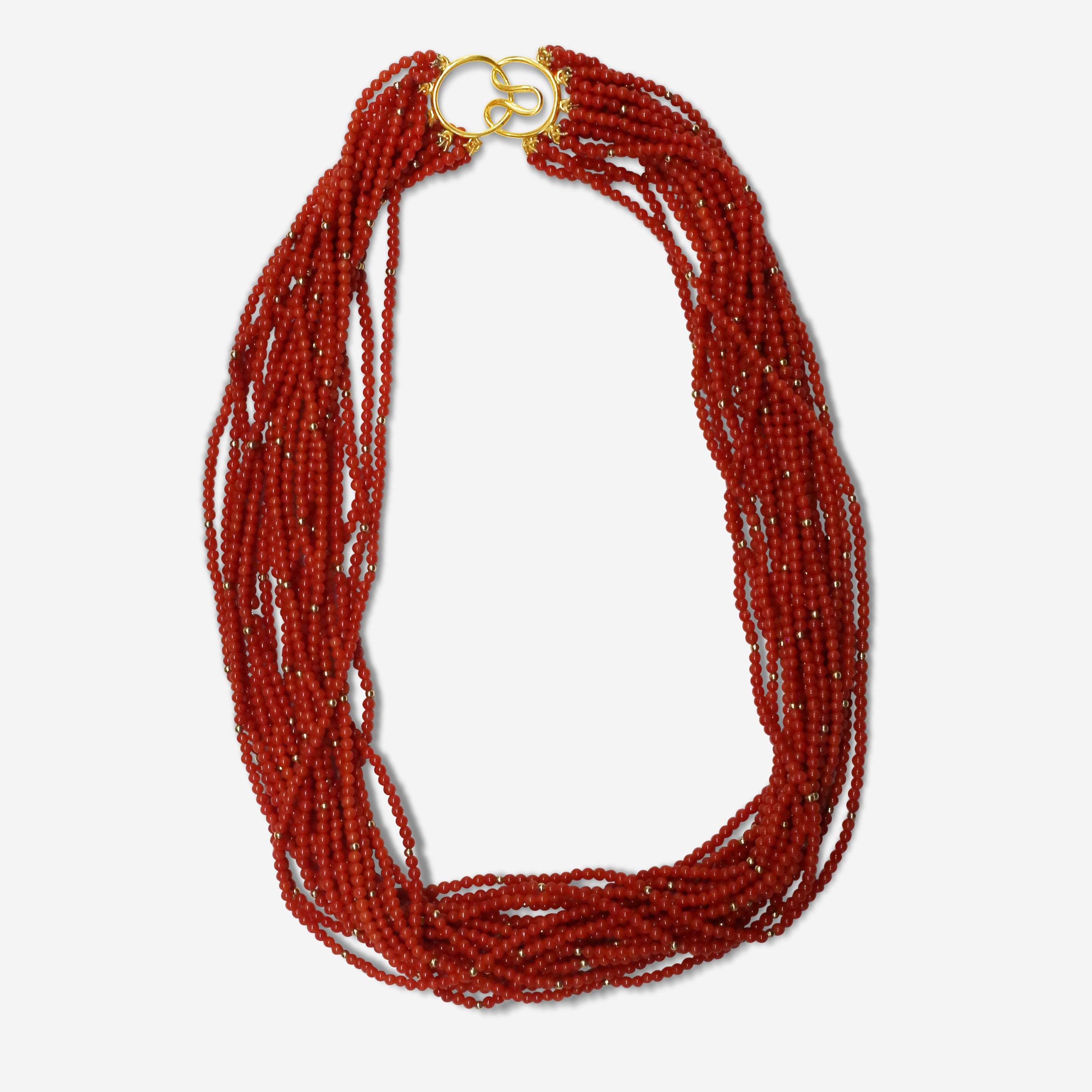 Goshwara Beyond 18K Yellow Gold Red Coral Bead Twisted 20-Strand Necklace JN0154-04